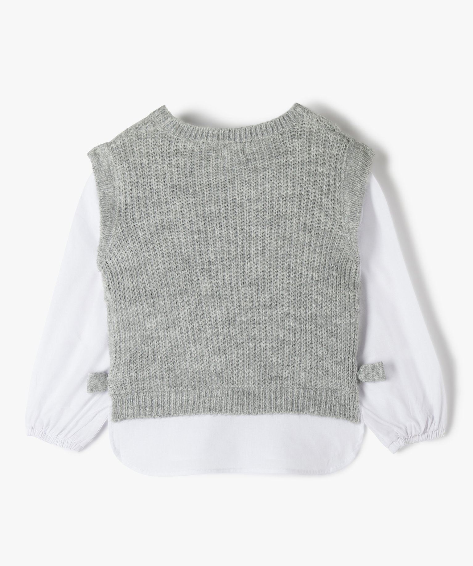 pull fille effet 2-en-1 avec manches et bas chemise gris pulls