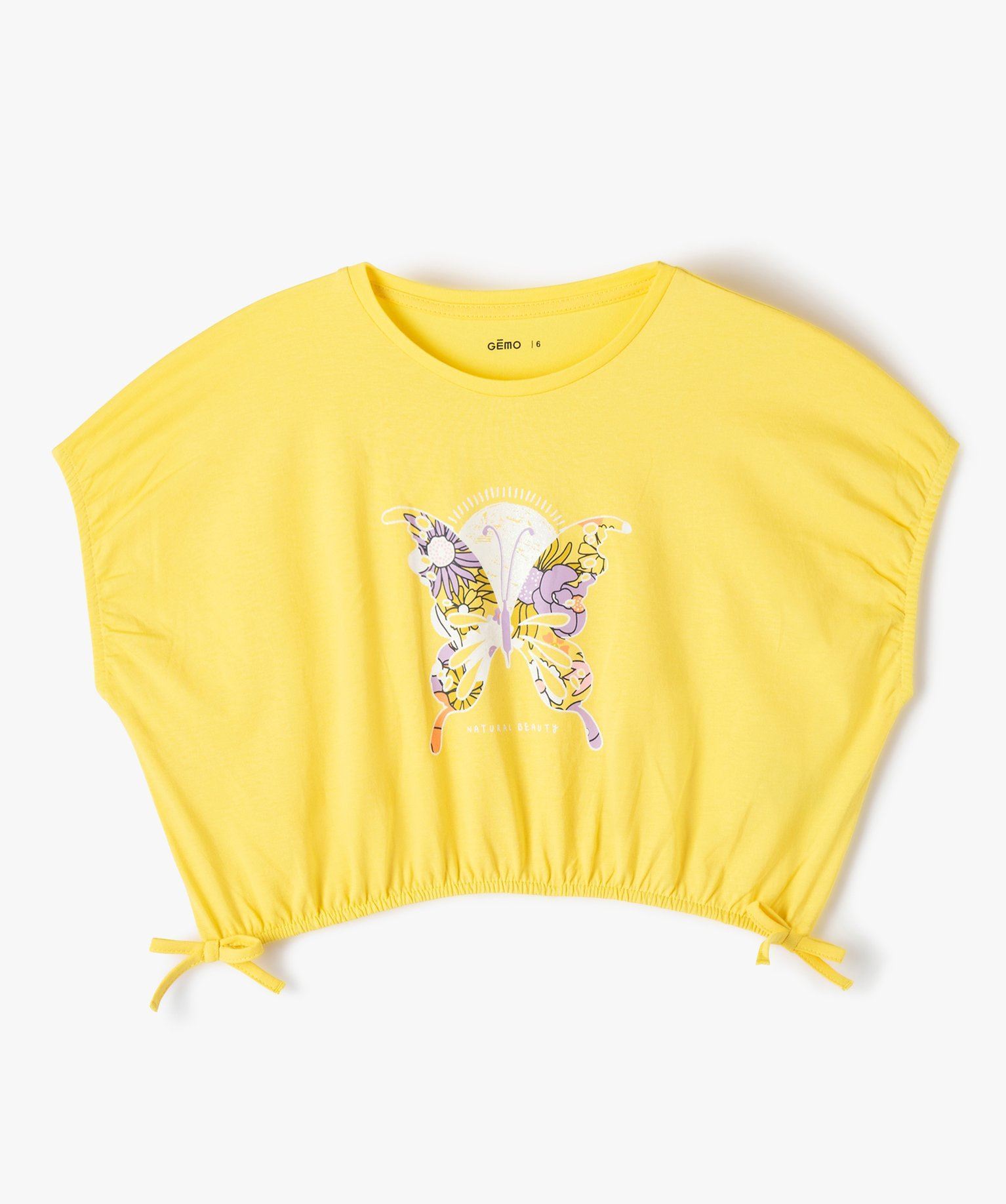 tee-shirt fille imprime a coupe courte et loose jaune tee-shirts