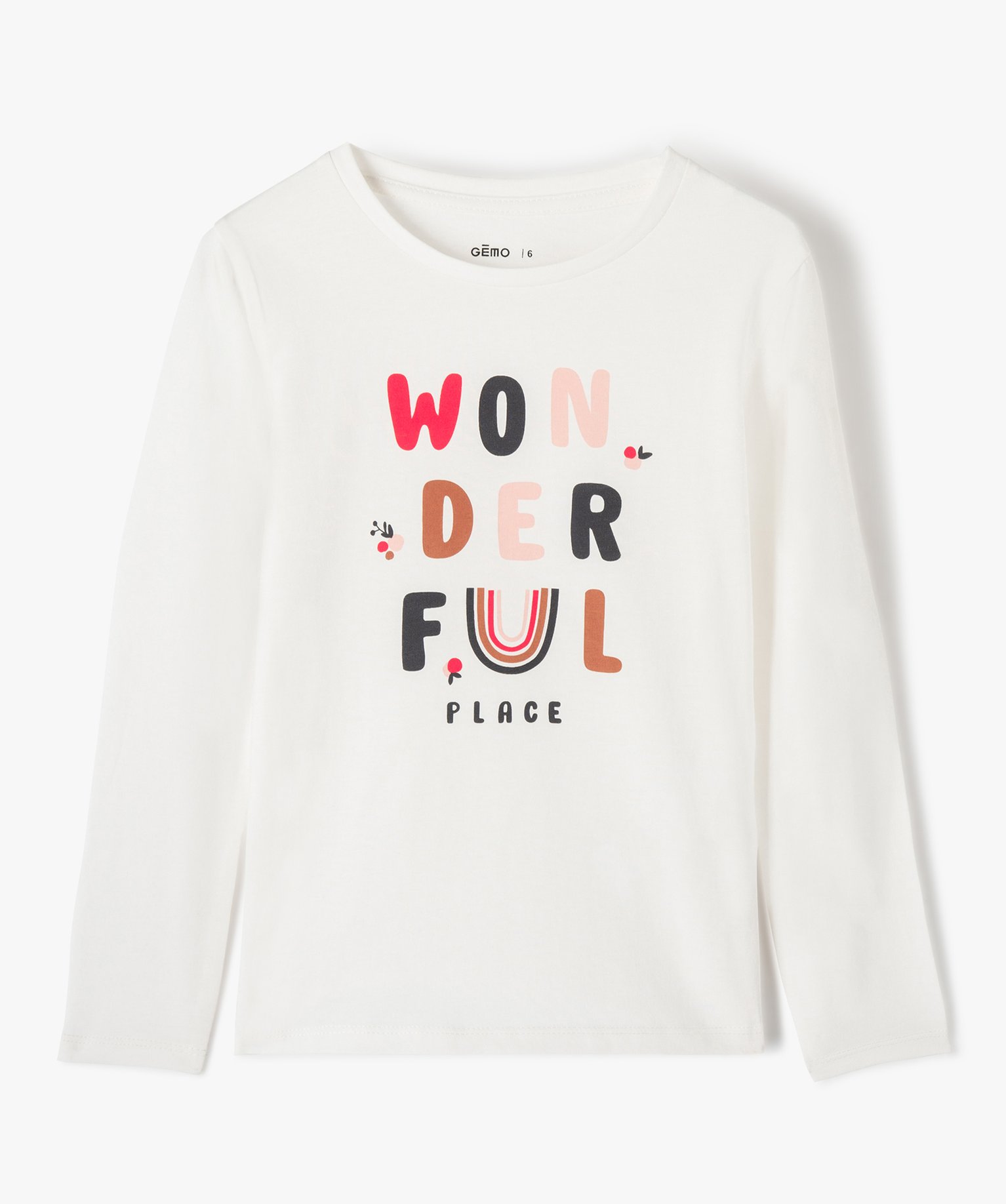 tee shirt fille a manches longues a motif fantaisie beige tee shirts
