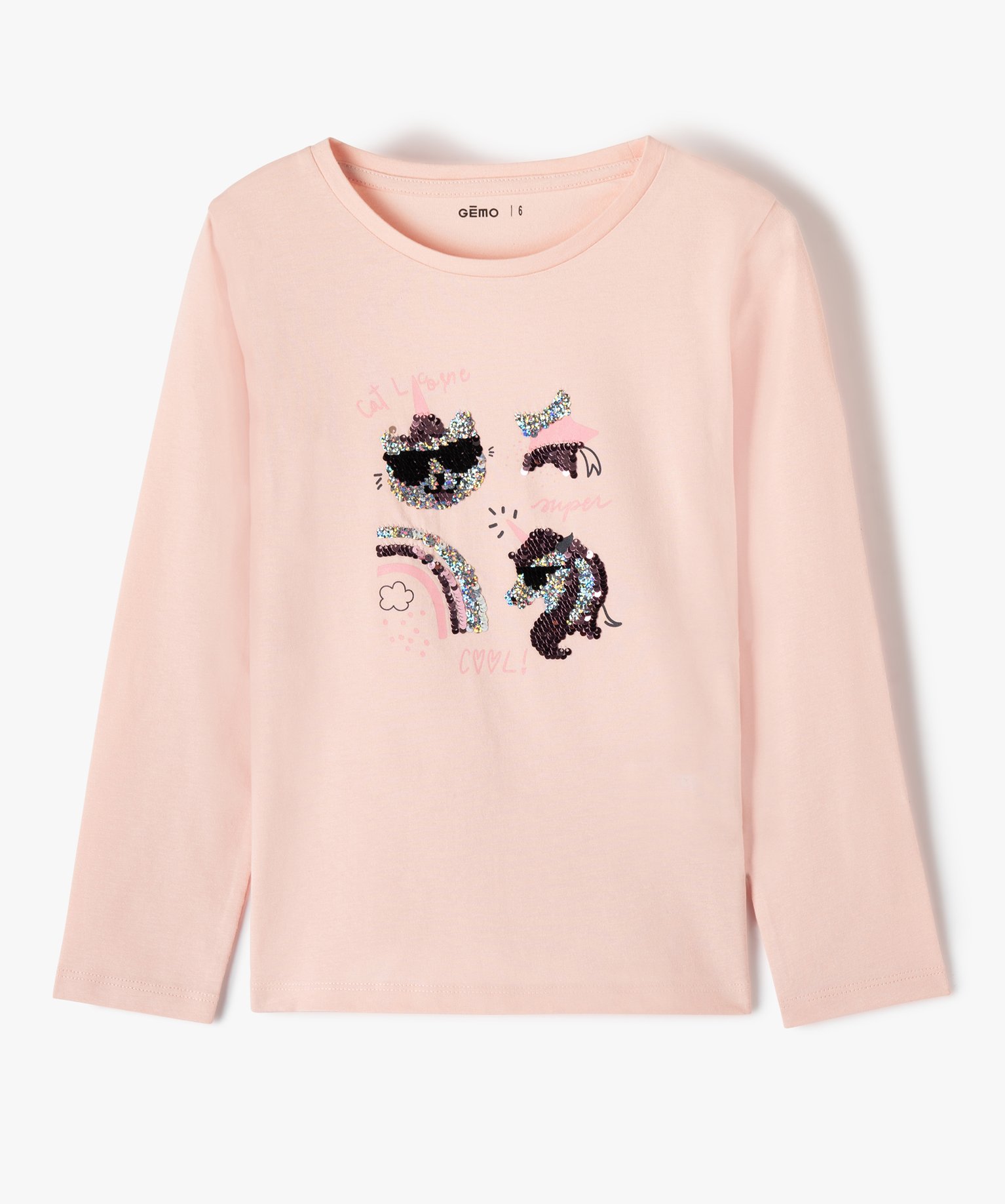 tee-shirt fille a manches longues et motif en sequins reversibles rose tee-shirts