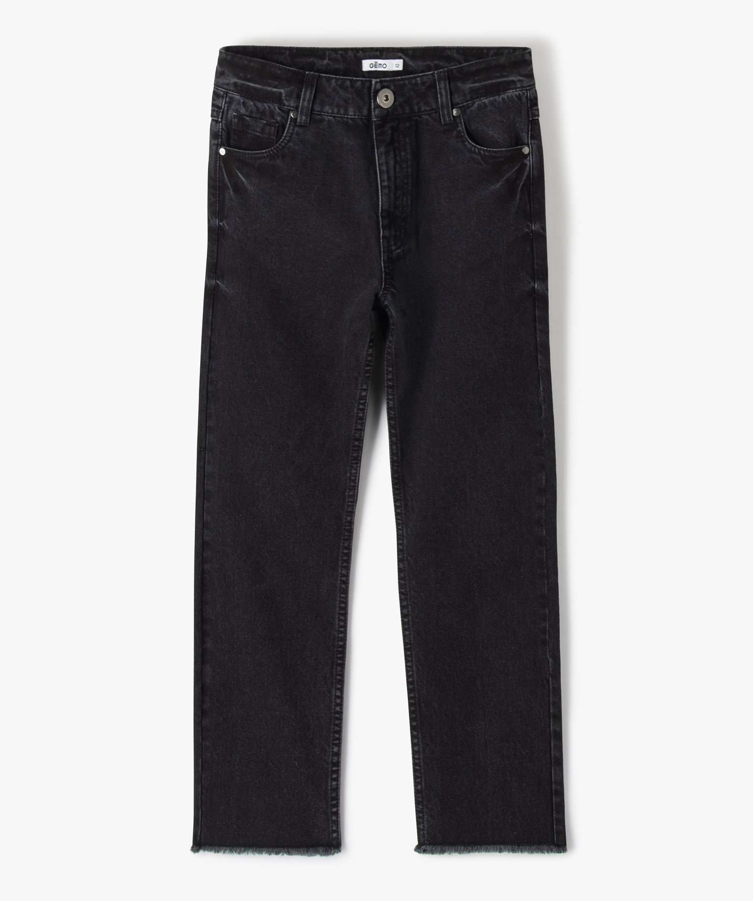 jean fille regular a taille haute et finition bord-franc noir jeans