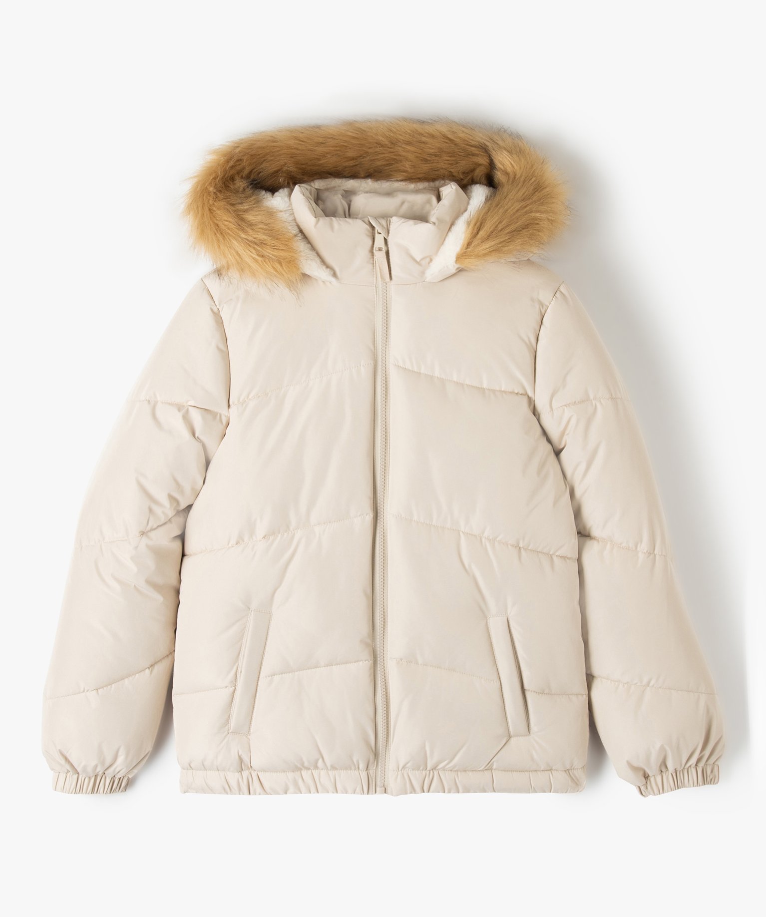 parka garcon deperlante et matelassee avec capuche chaudement doublee beige  doudounes fille