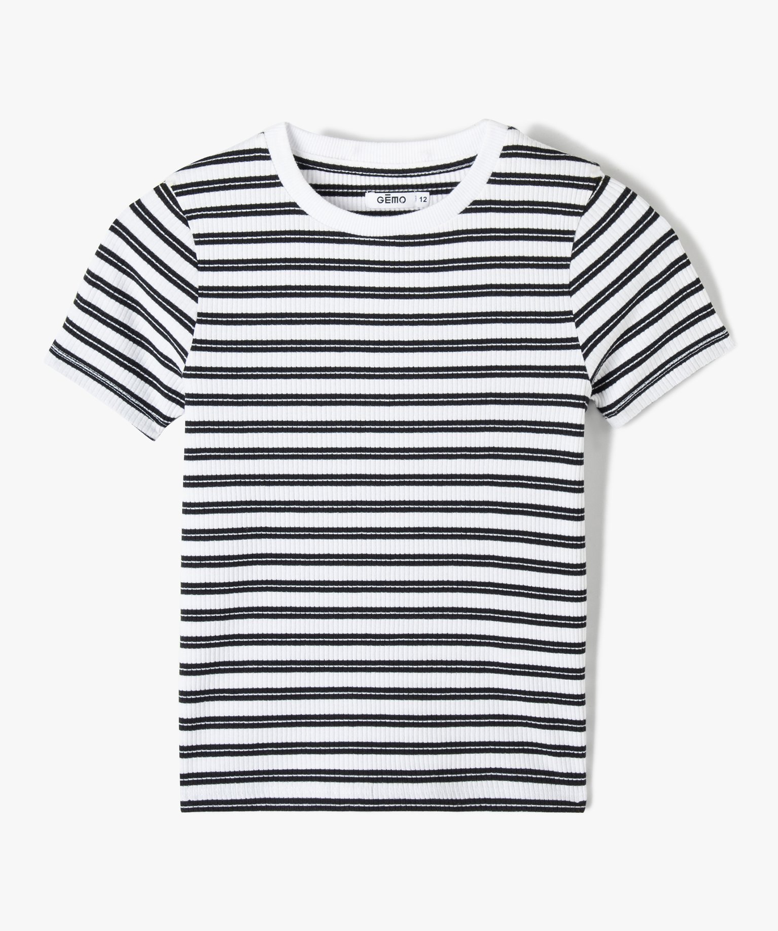 tee-shirt fille en maille cotelee a rayures imprime tee-shirts