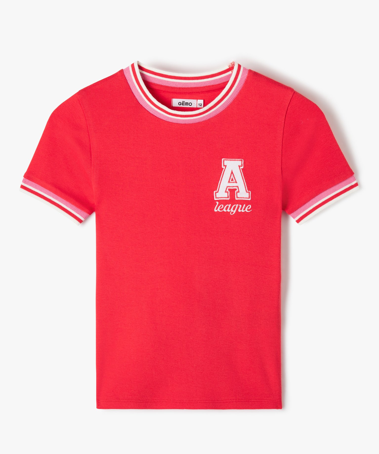 tee-shirt fille a manches courtes et details sport retro rouge tee-shirts