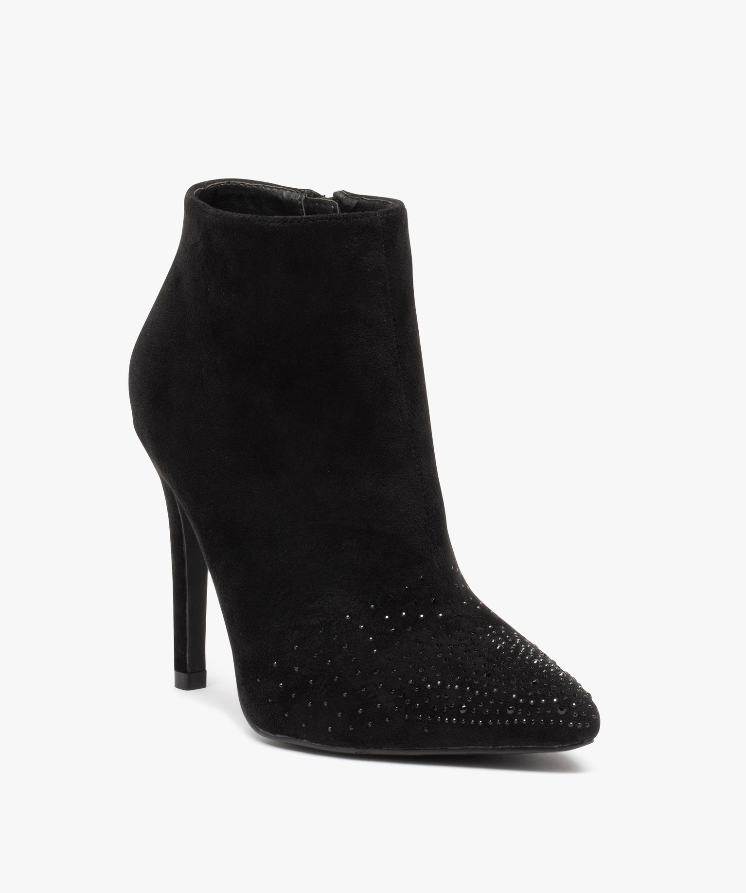 boots femme a talon en suedine avec strass noir standard bottines et boots femme GEMO