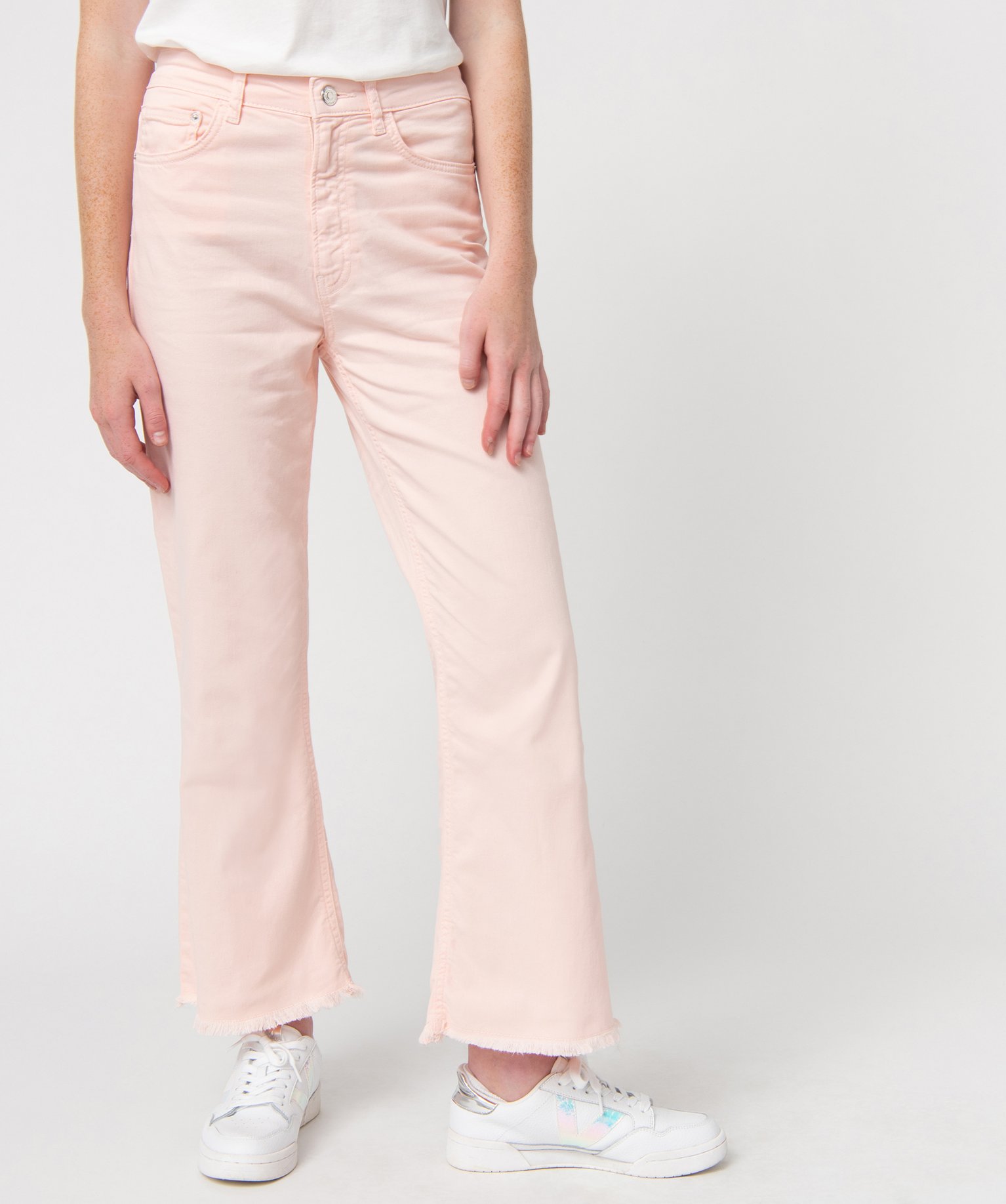 jean femme large avec finitions franges longueur 78eme rose pantalons