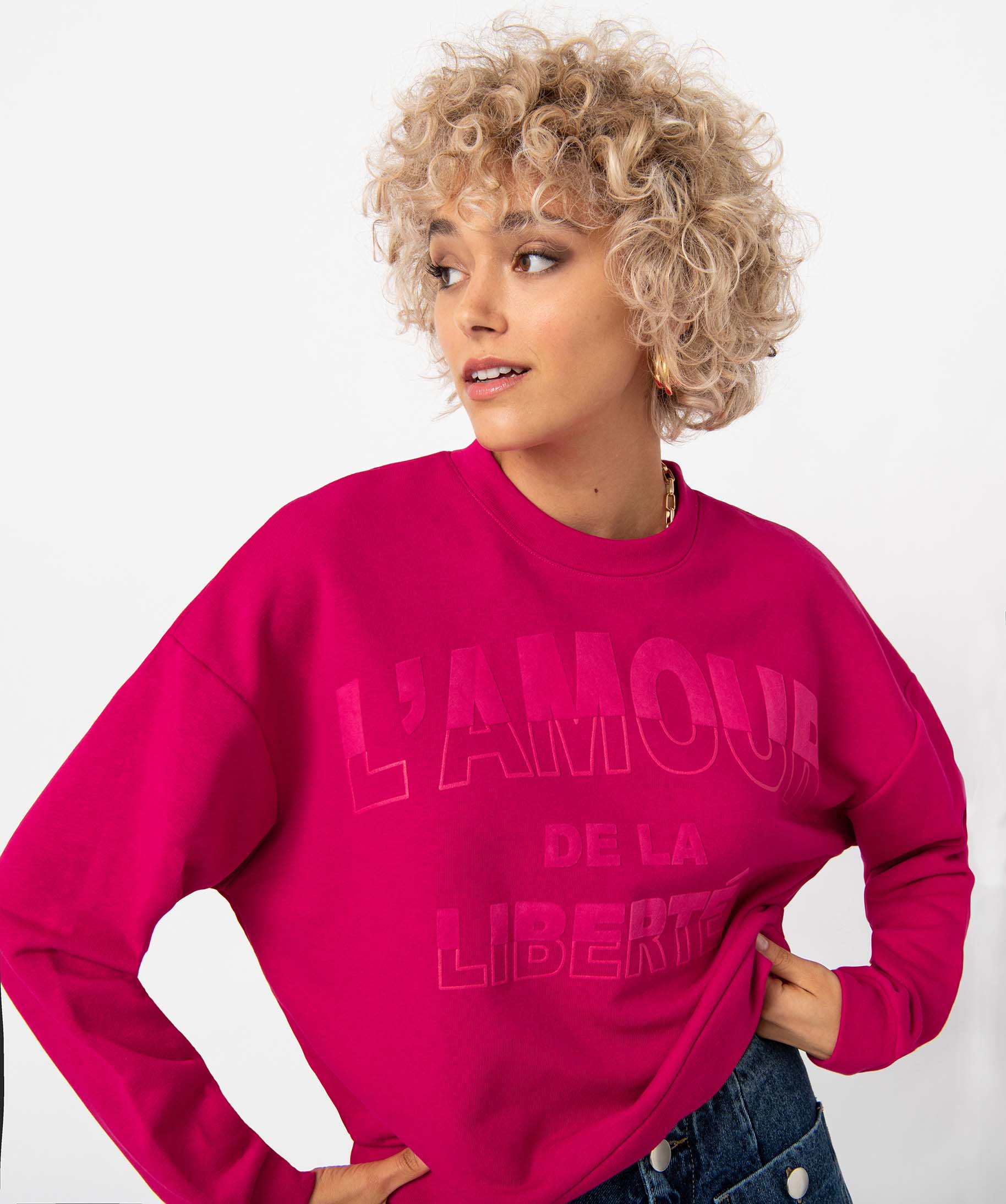 sweat femme ample et court avec message rose sweats femme GEMO