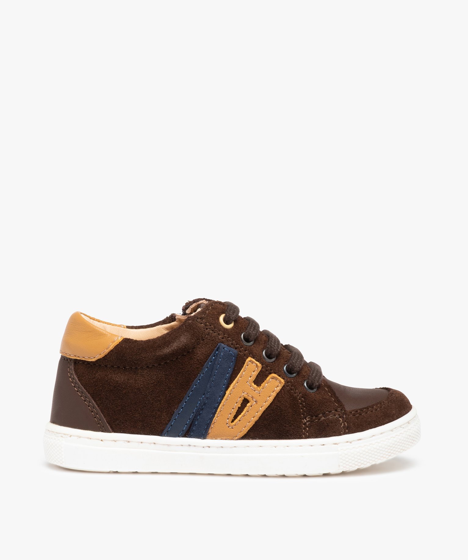 baskets garcon a lacets et zip dessus cuir uni na marron standard baskets garcon GEMO