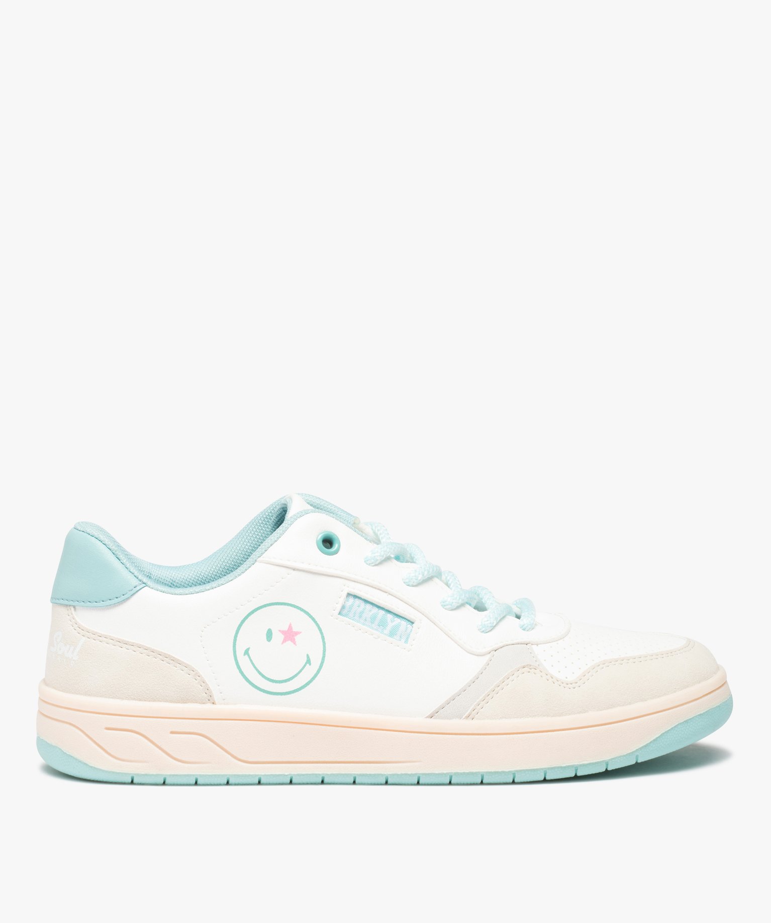 tennis femme style retro a lacets - smiley world blanc