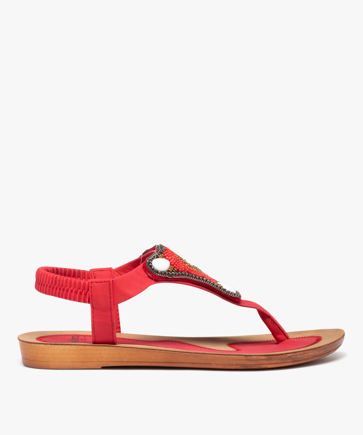 sandales femme plates a entre-doigts orne de perles rouge sandales plates et nu-pieds