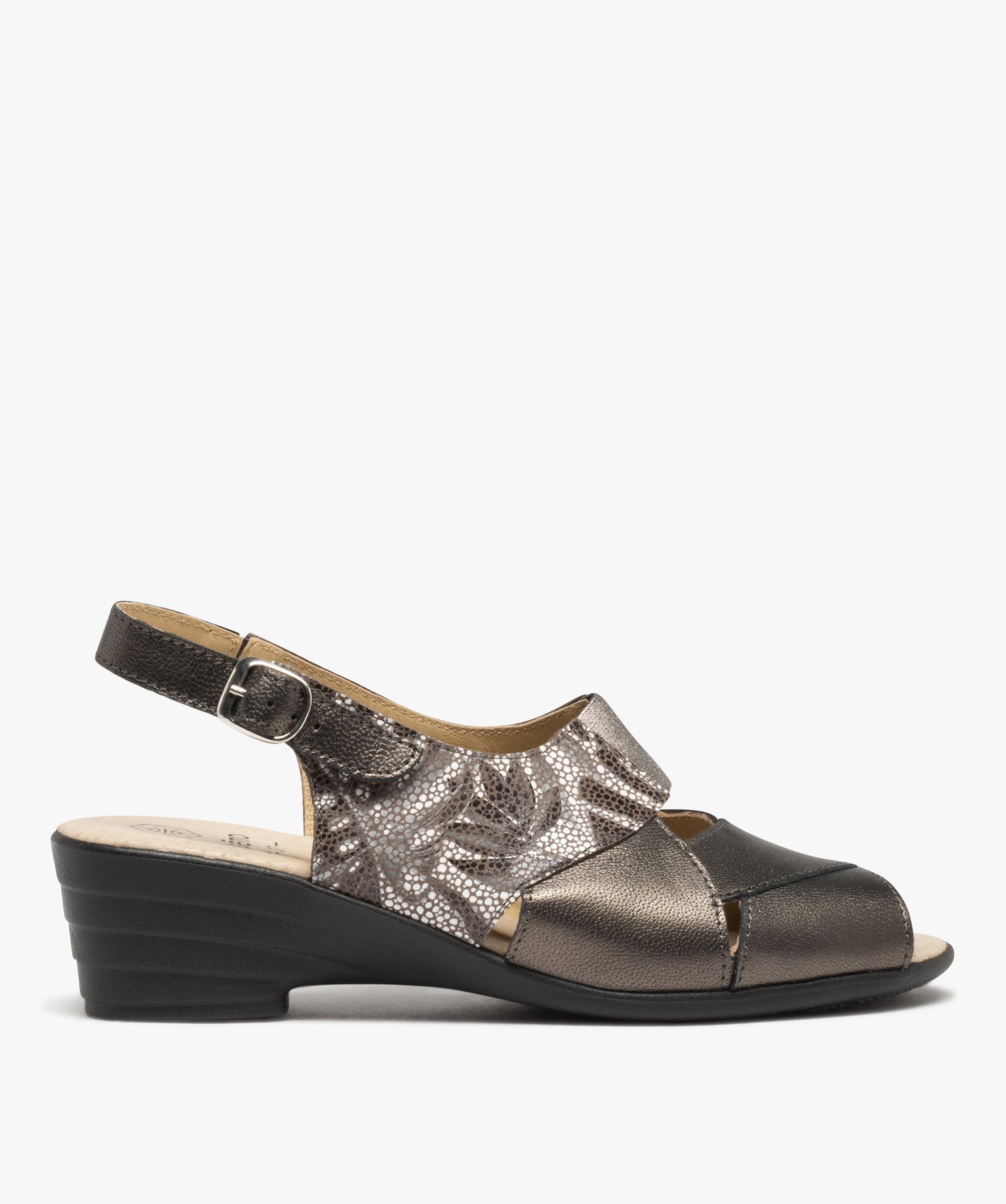 sandales confort femme en cuir dessus metallise gris sandales a talon