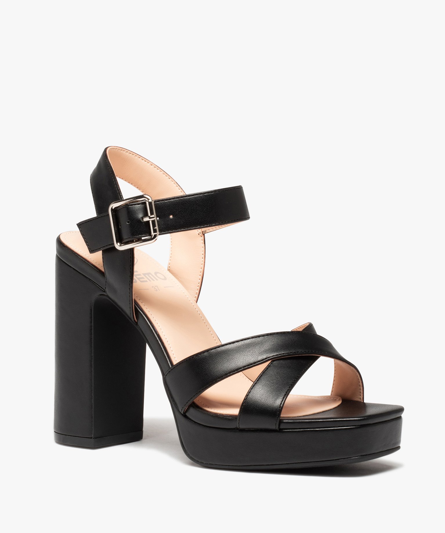 sandales femme a talon carre extra haut et brides unies noir standard sandales a talon femme GEMO