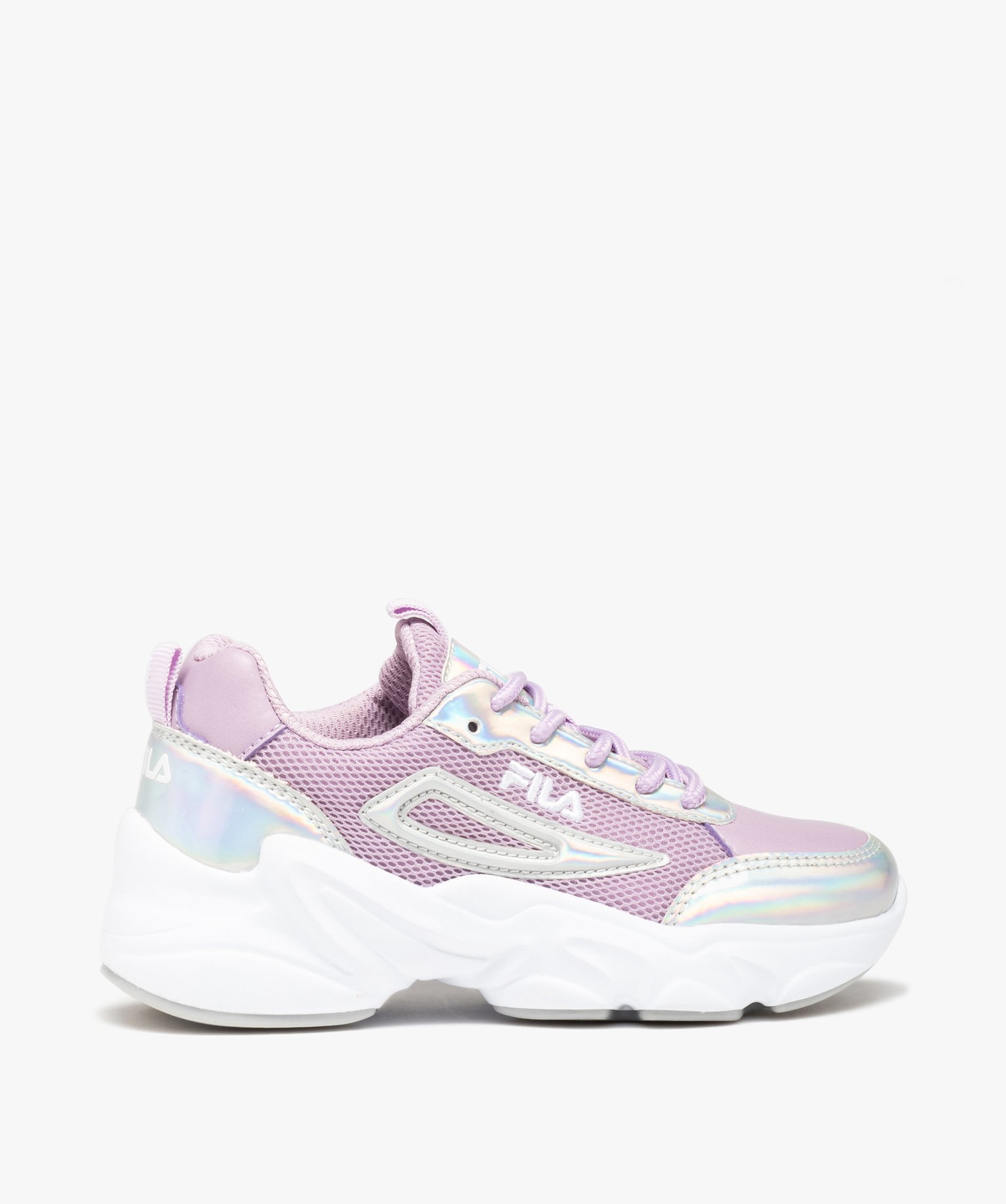 baskets fille running en mesh et matiere irisee fila felice rose