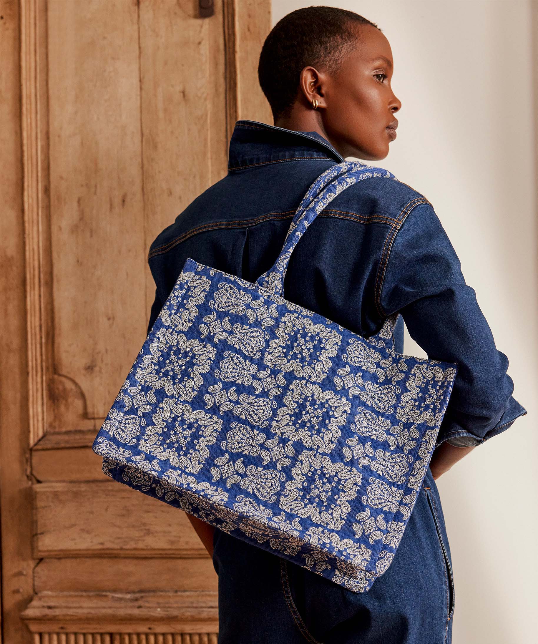 Naturioù Diamant Bleu - Sac à cordon en coton tissu jacquard