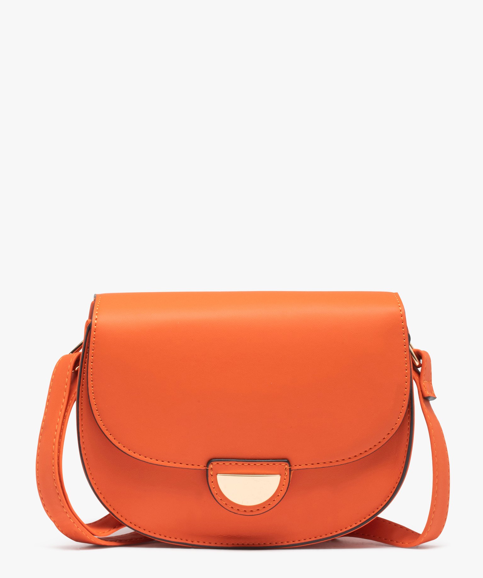 sac femme forme demi-lune avec large rabat orange sacs bandouliere