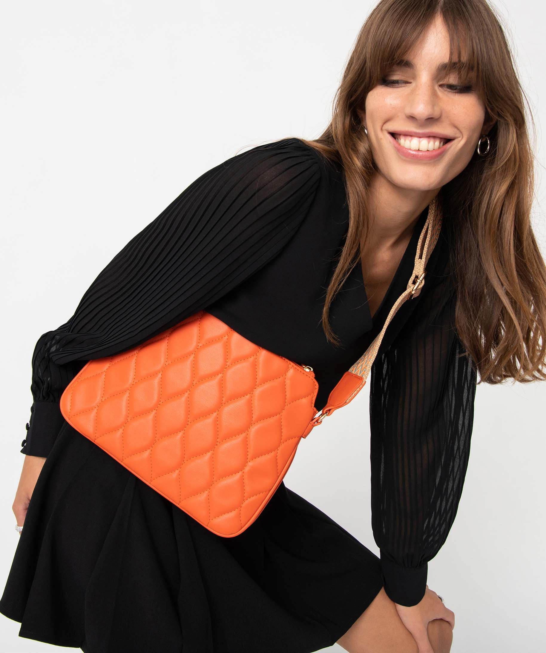 sac femme aspect matelasse avec bandouliere tissee orange standard