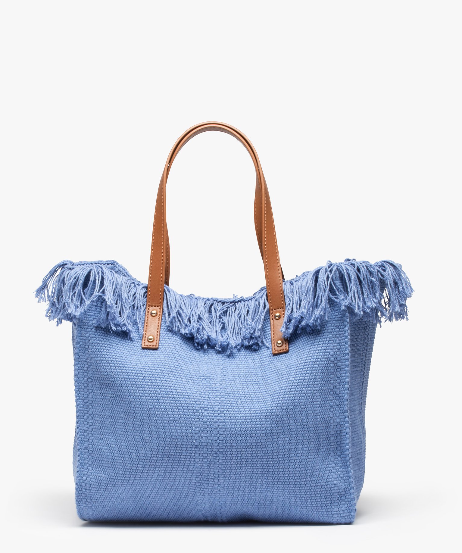 sac femme en textile a franges grand format bleu sacs a main