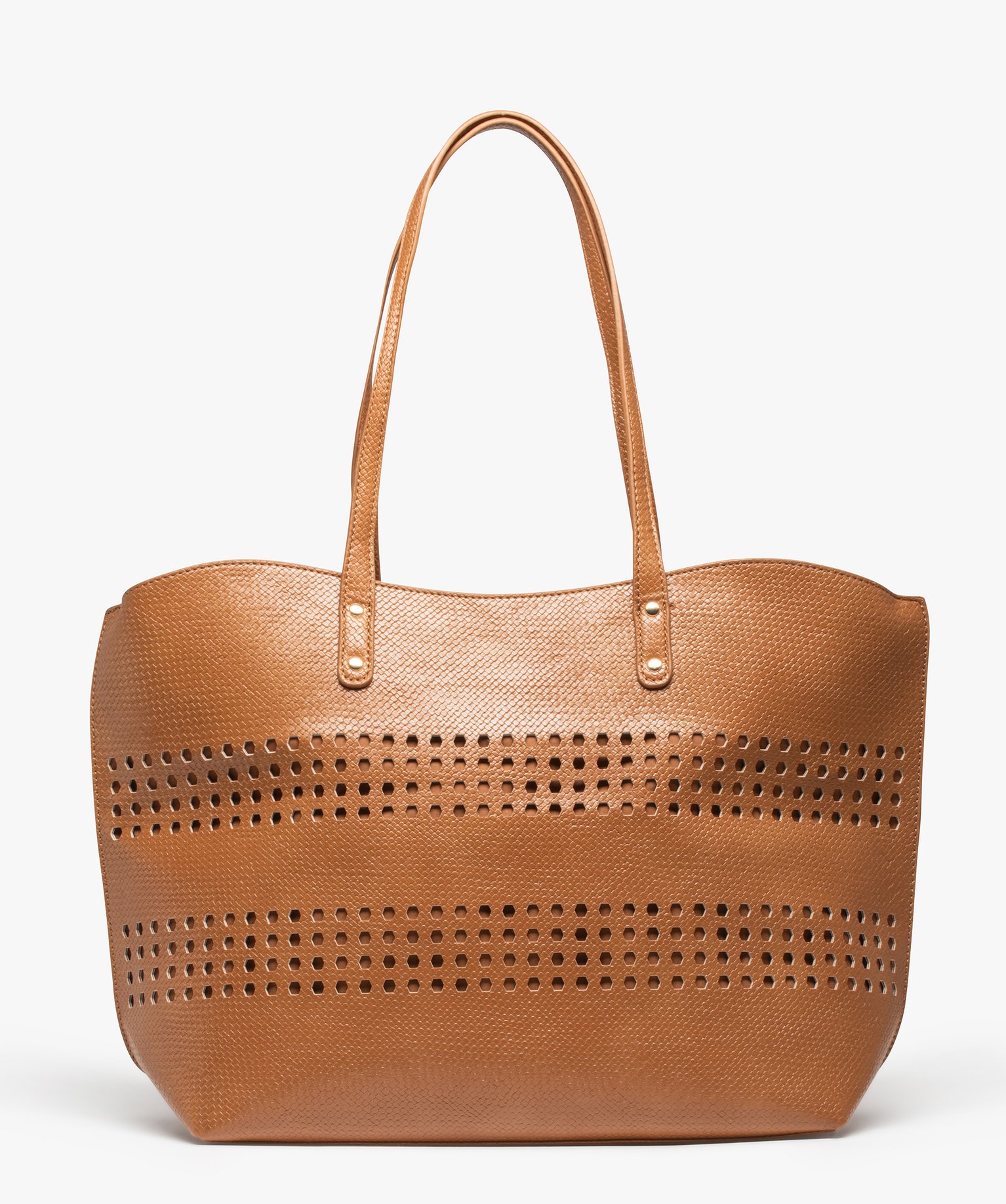 sac cabas zippe a motif ajoure geometrique orange sacs a main