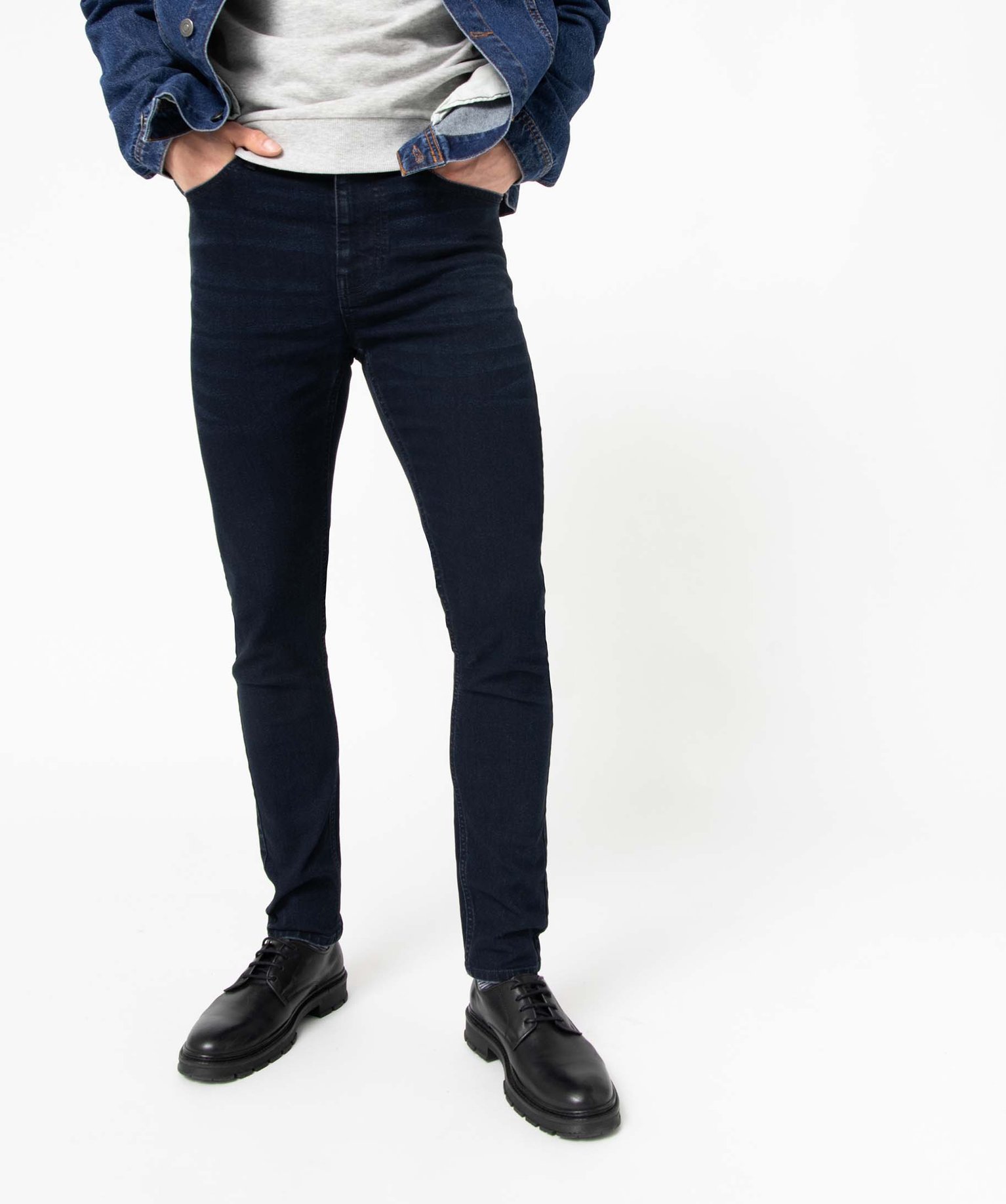 jean homme skinny taille haute en coton stretch bleu