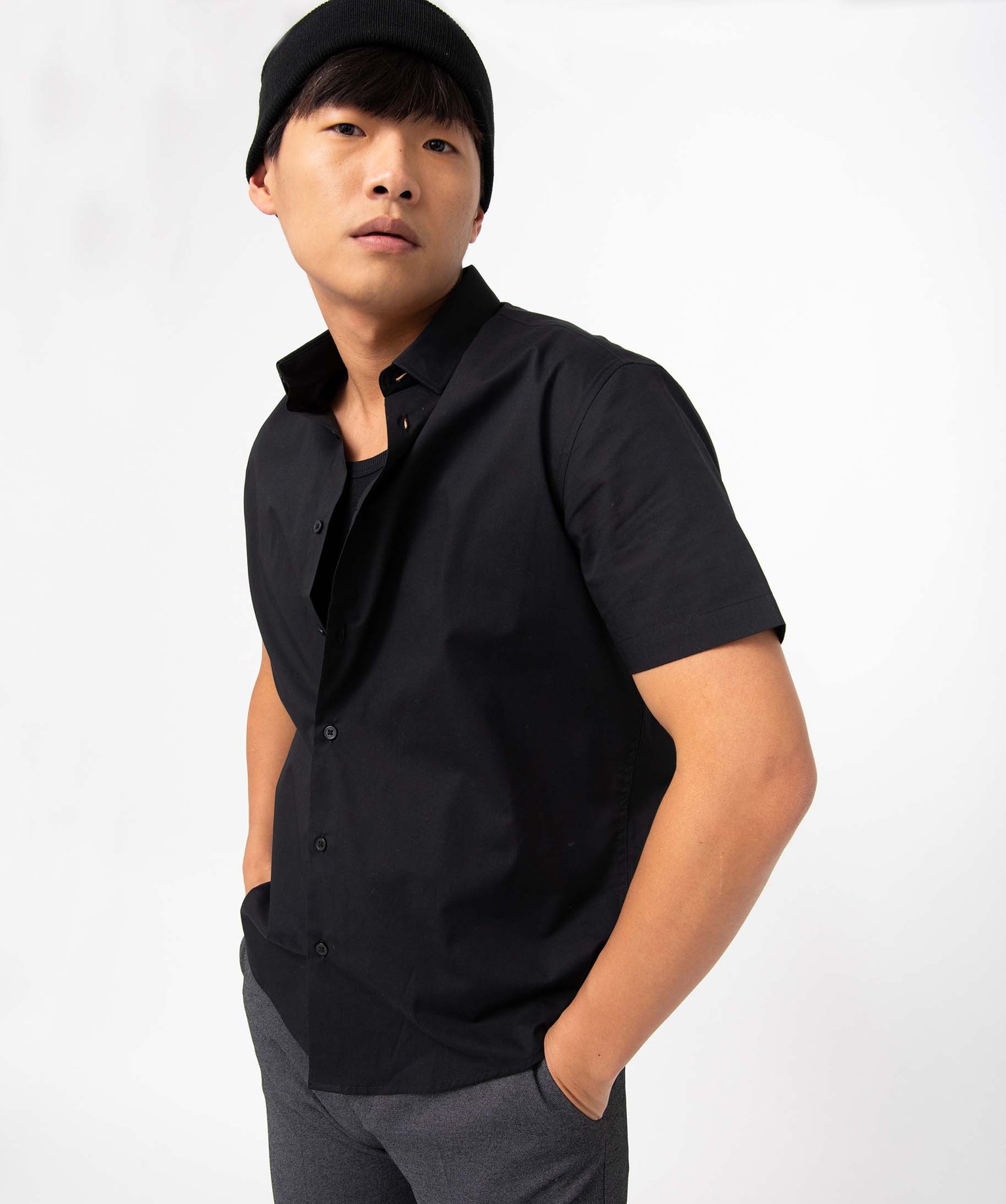 chemise homme a manches courtes coupe regular - repassage facile noir chemise manches courtes