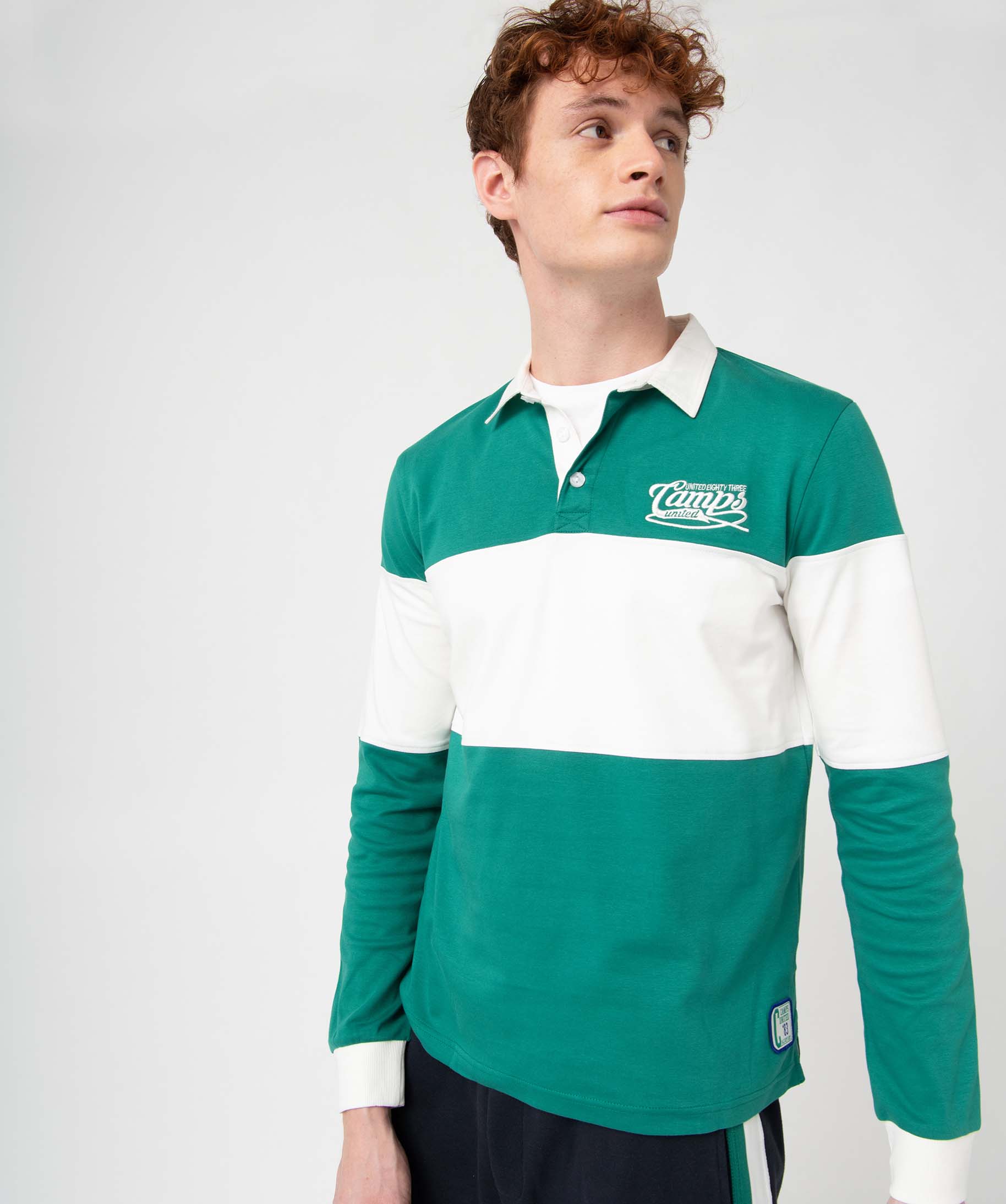 polo homme a manches longues bicolore - camps united vert polos