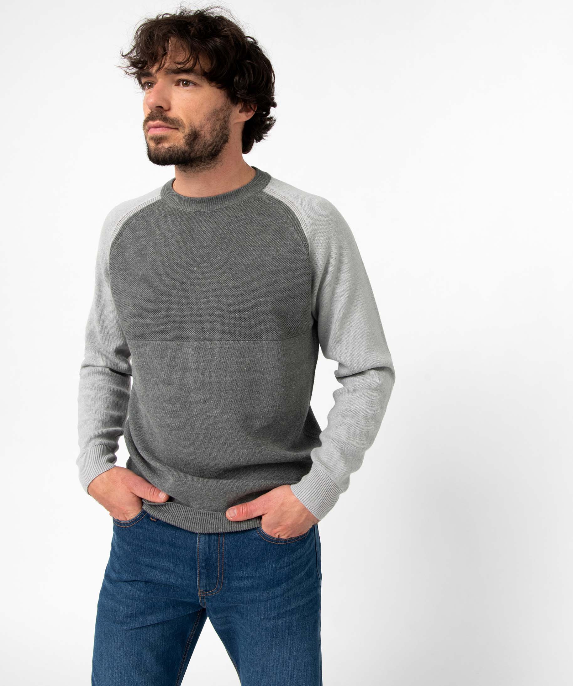 pull homme bicolore a maille fantaisie gris pulls