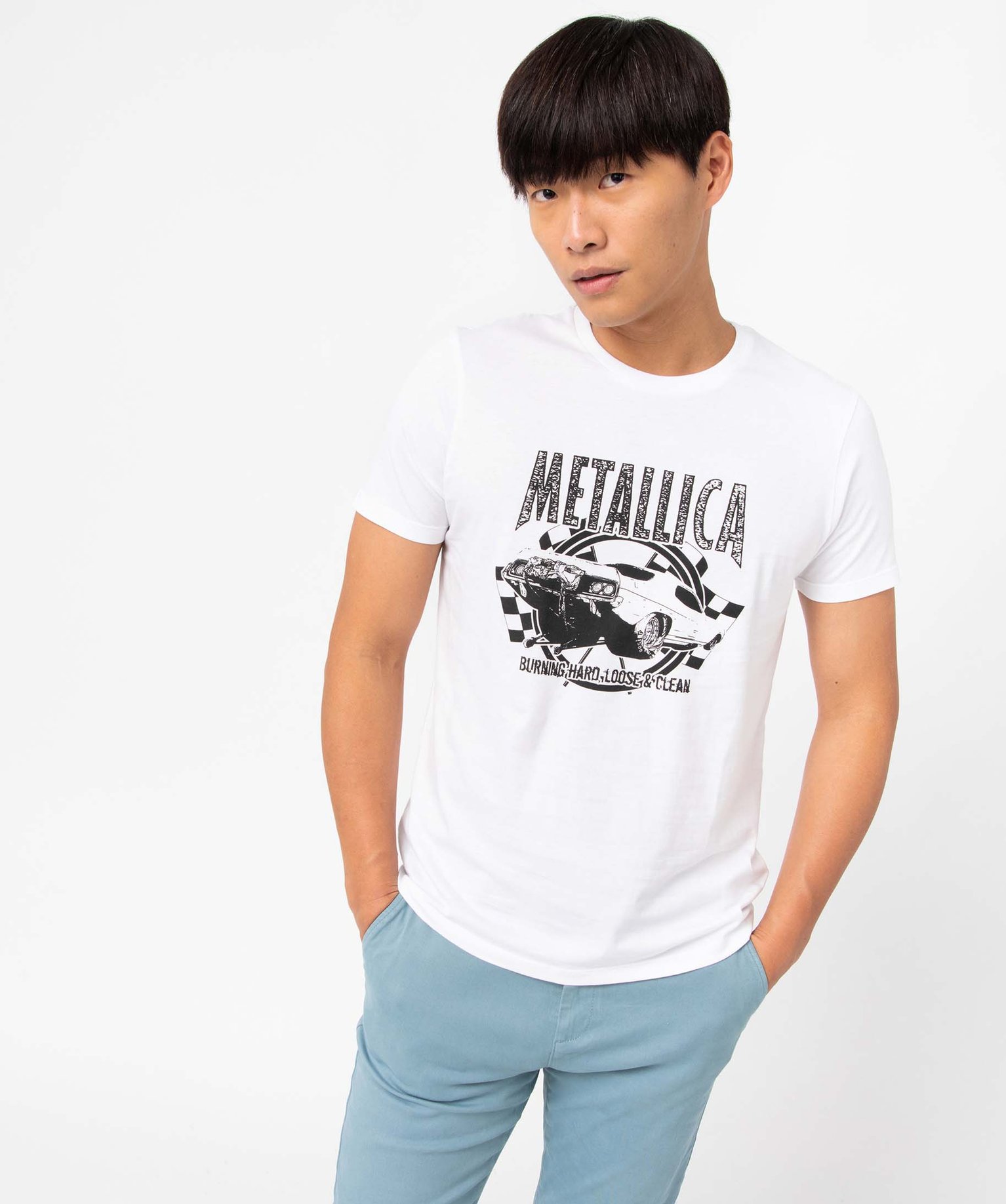 tee-shirt homme avec motif sur lavant - metallica blanc tee-shirts