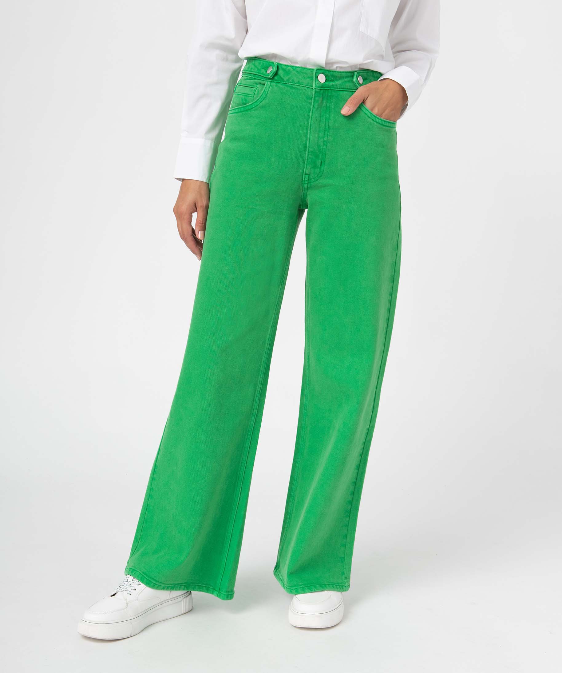 jean femme wide leg taille haute colore vert wide leg femme G MO