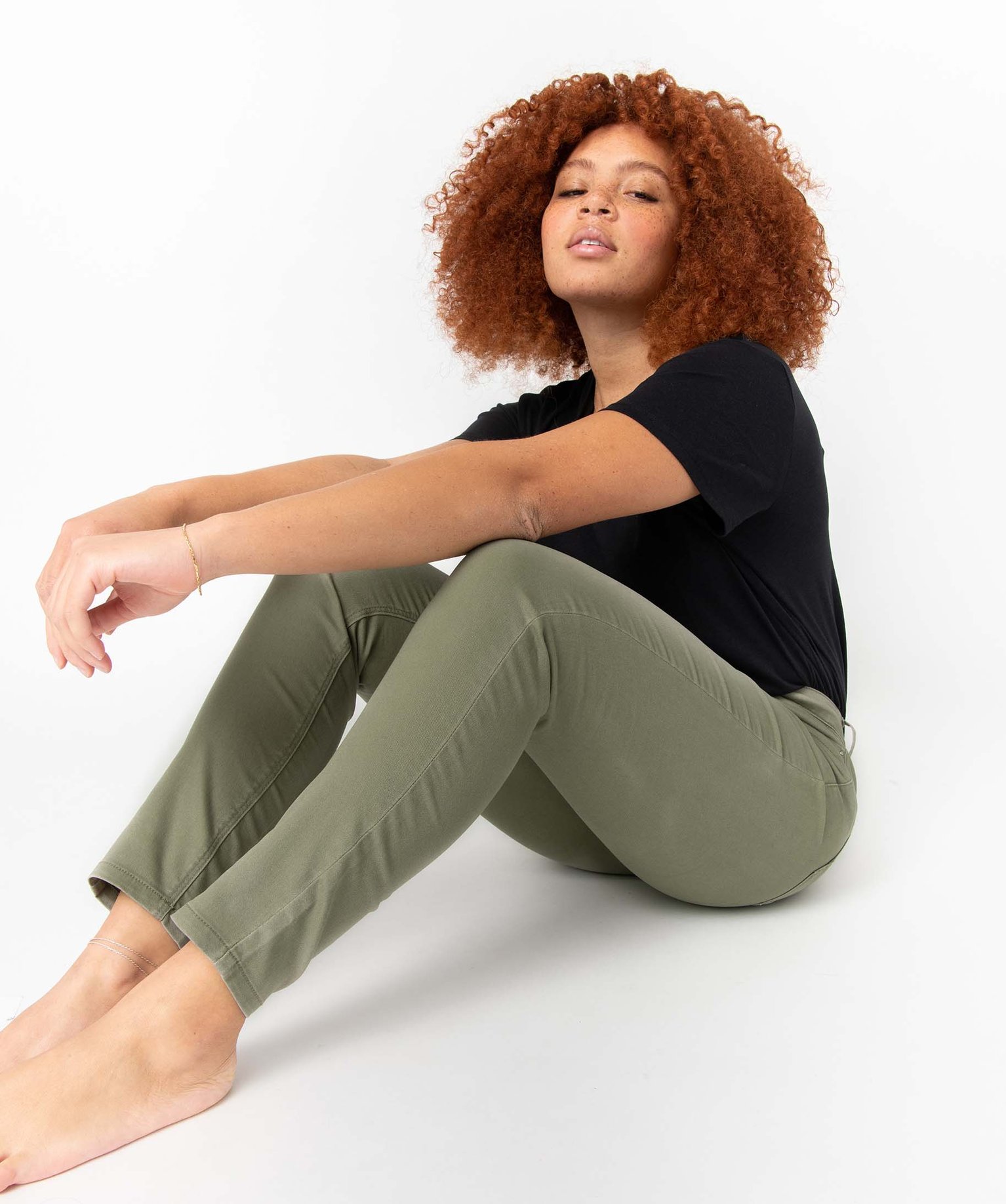 pantalon femme coupe slim taille normale vert pantalons