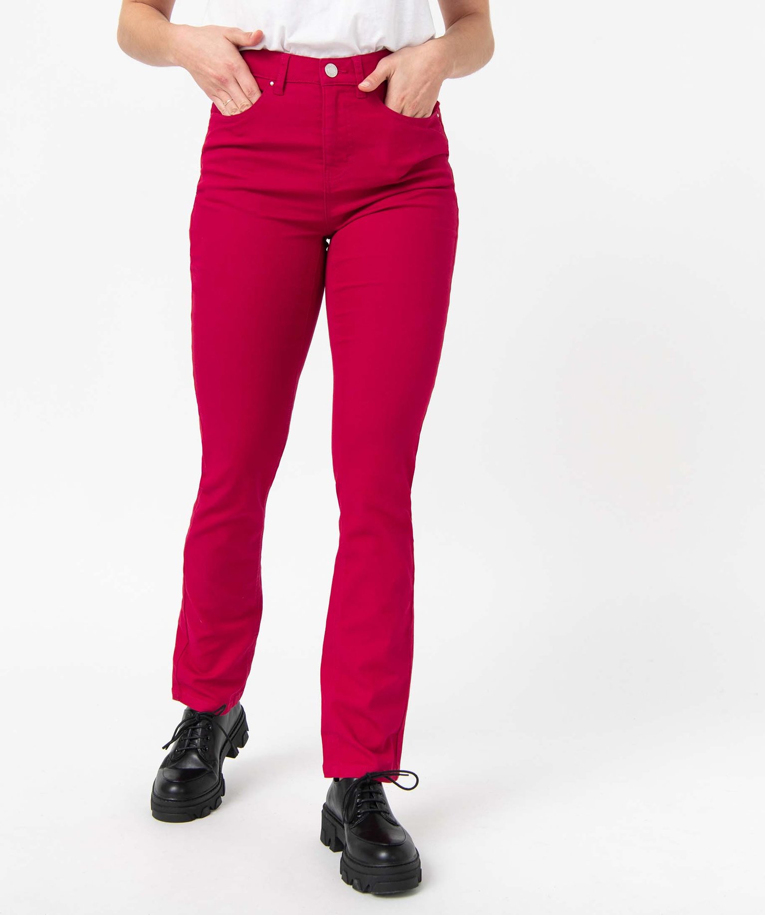 pantalon femme coupe regular taille normale rouge pantalons