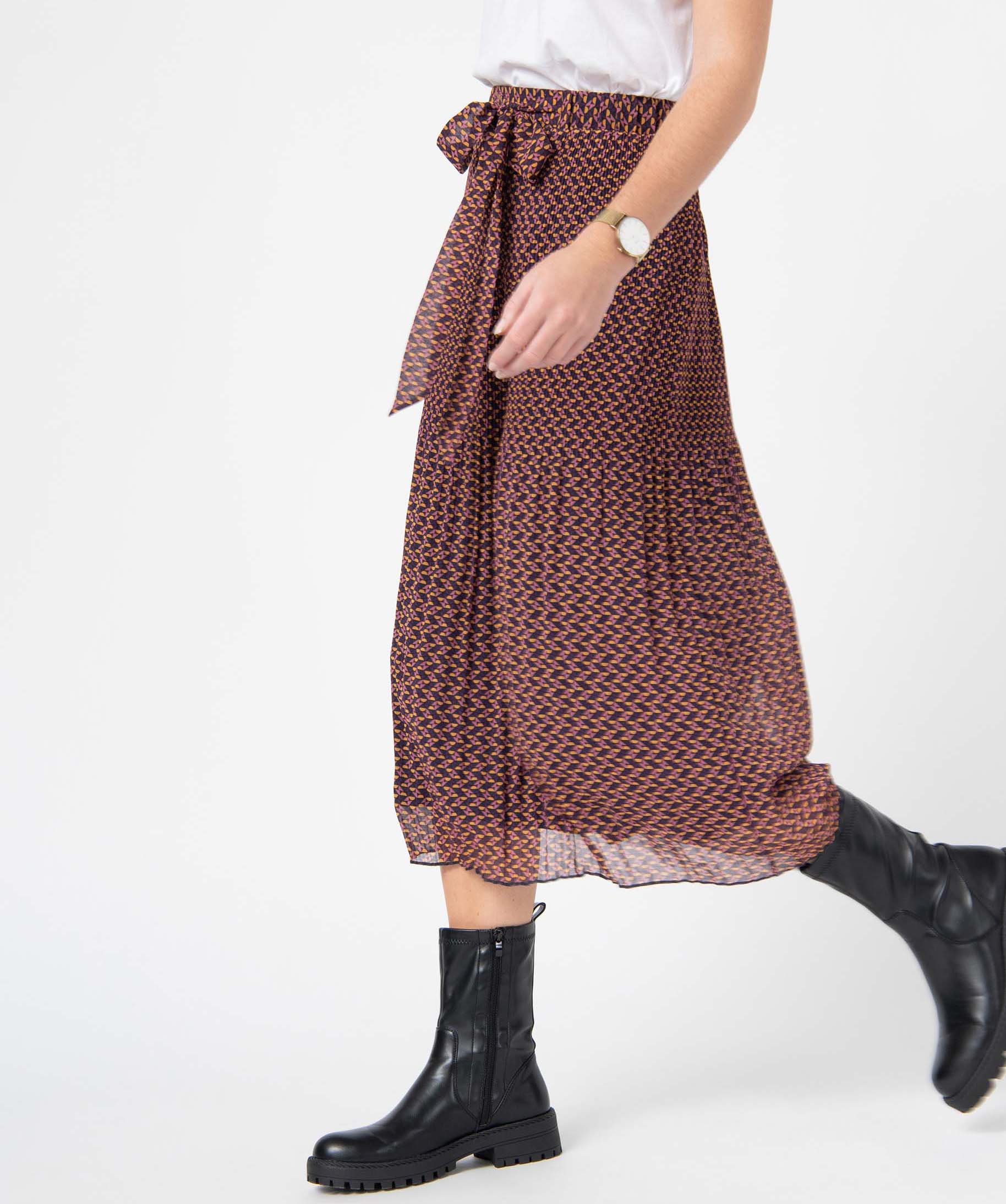jupe femme plissee a motifs avec ceinture elastique imprime