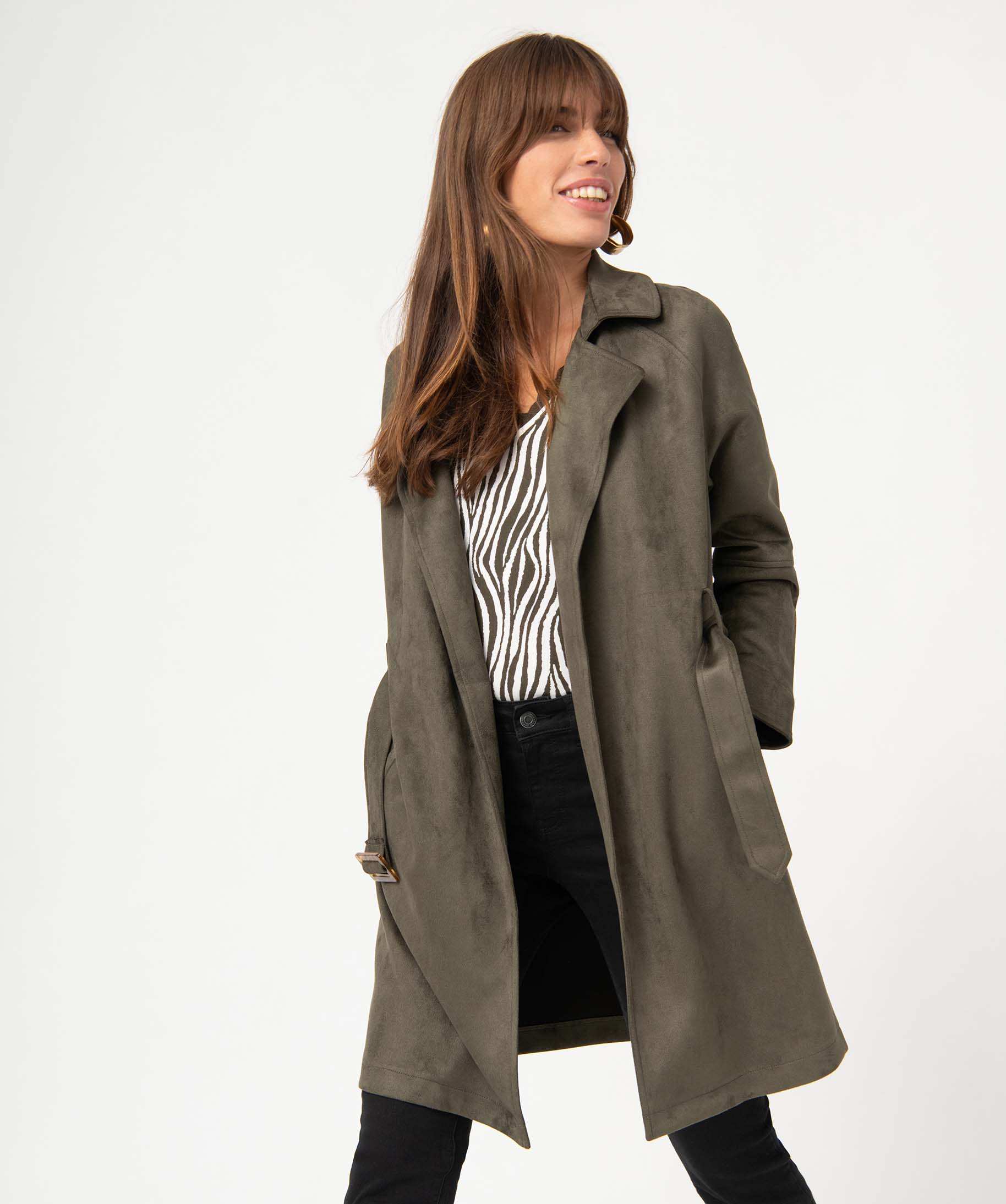 manteau femme en suedine avec ceinture vert manteaux