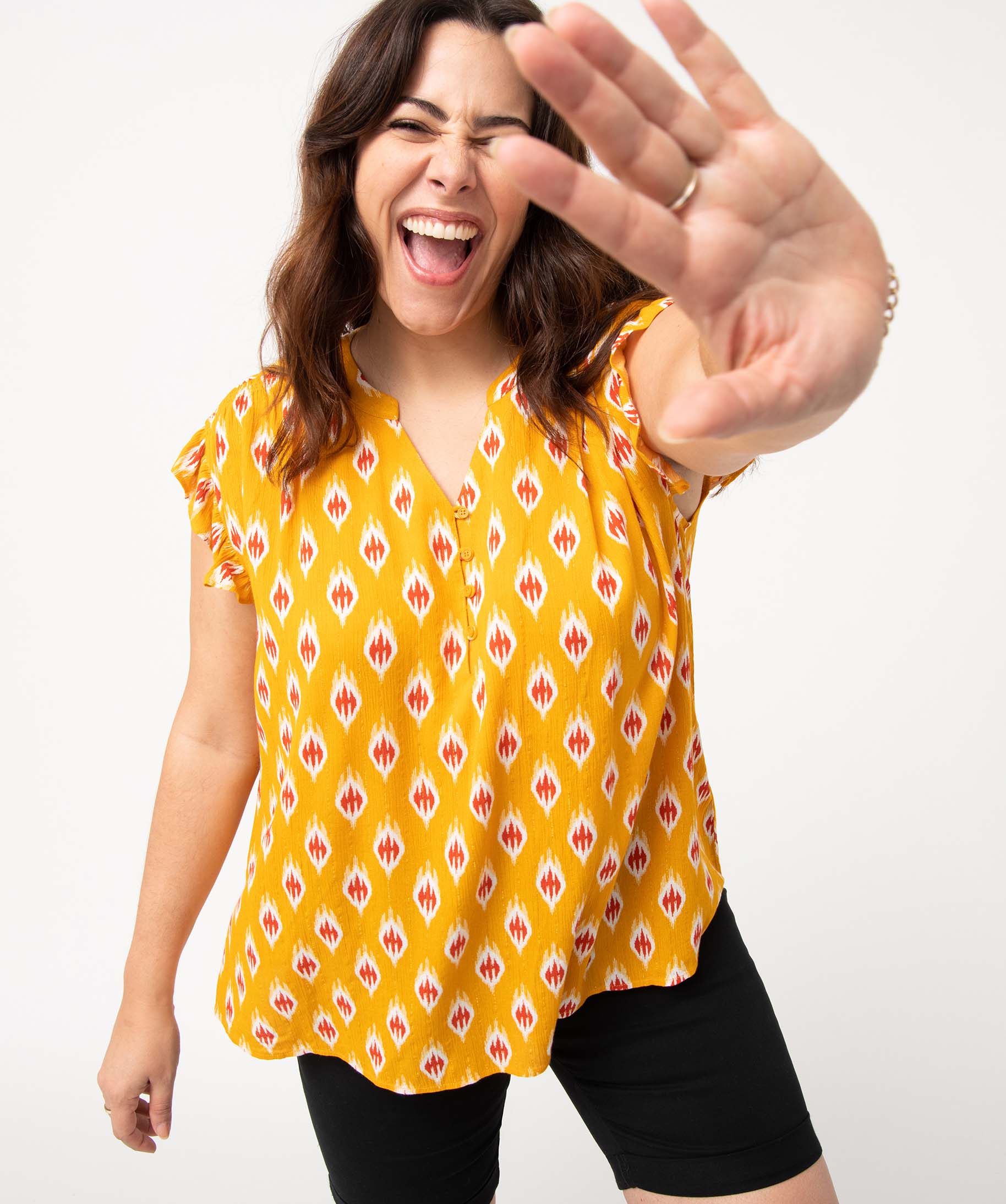 blouse femme grande taille a motifs fleuris et rayures pailletees
