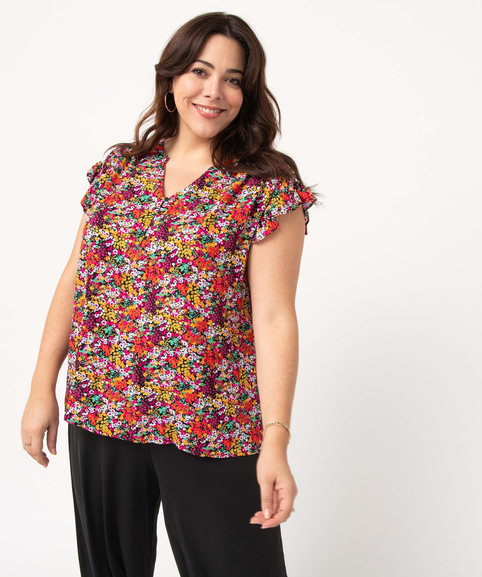 blouse femme grande taille a motifs fleuris et rayures pailletees multicolore chemisiers et blouses