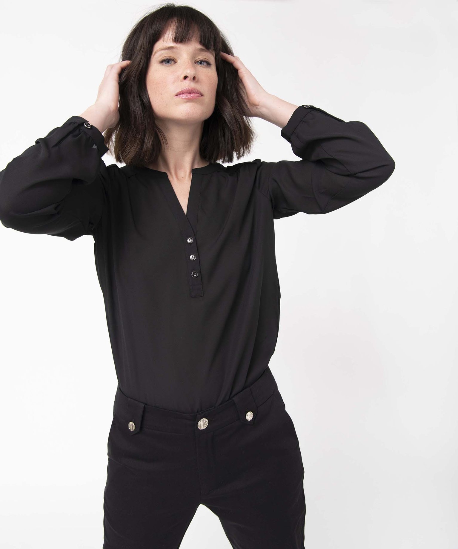 blouse femme avec manches longues retroussables noir blouses
