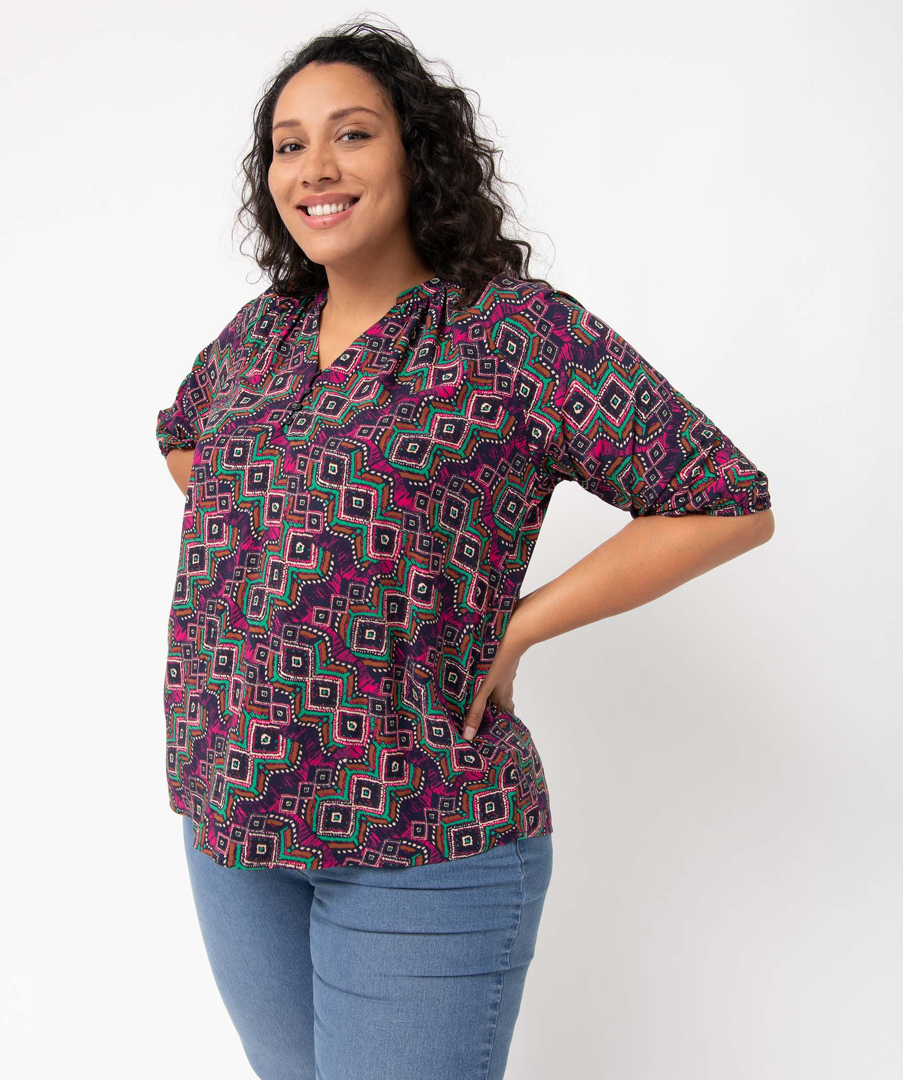blouse femme grande taille imprimee a manches 34 multicolore chemisiers et blouses