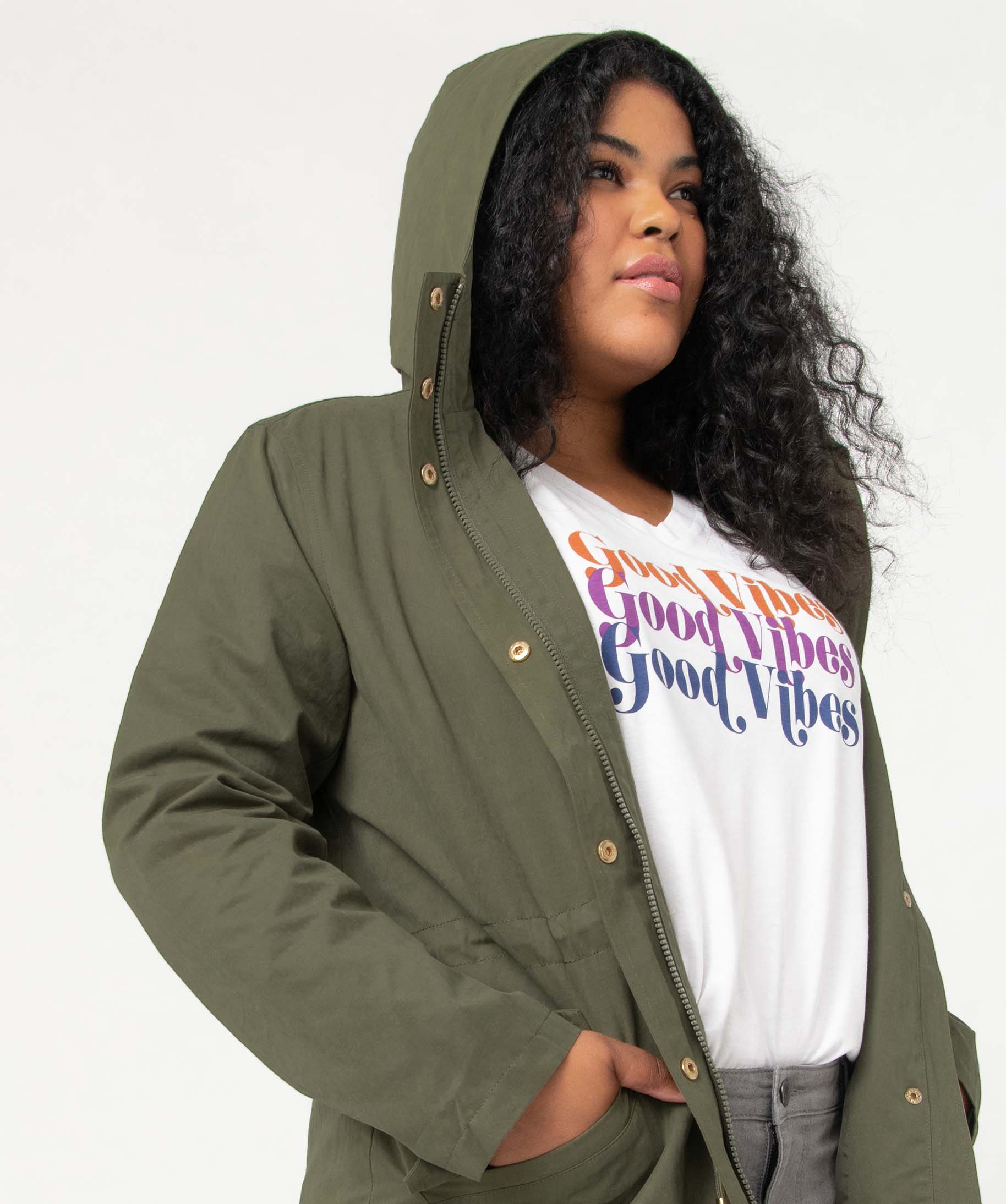 parka femme grande taille a capuche toucher peau de peche vert femme GEMO
