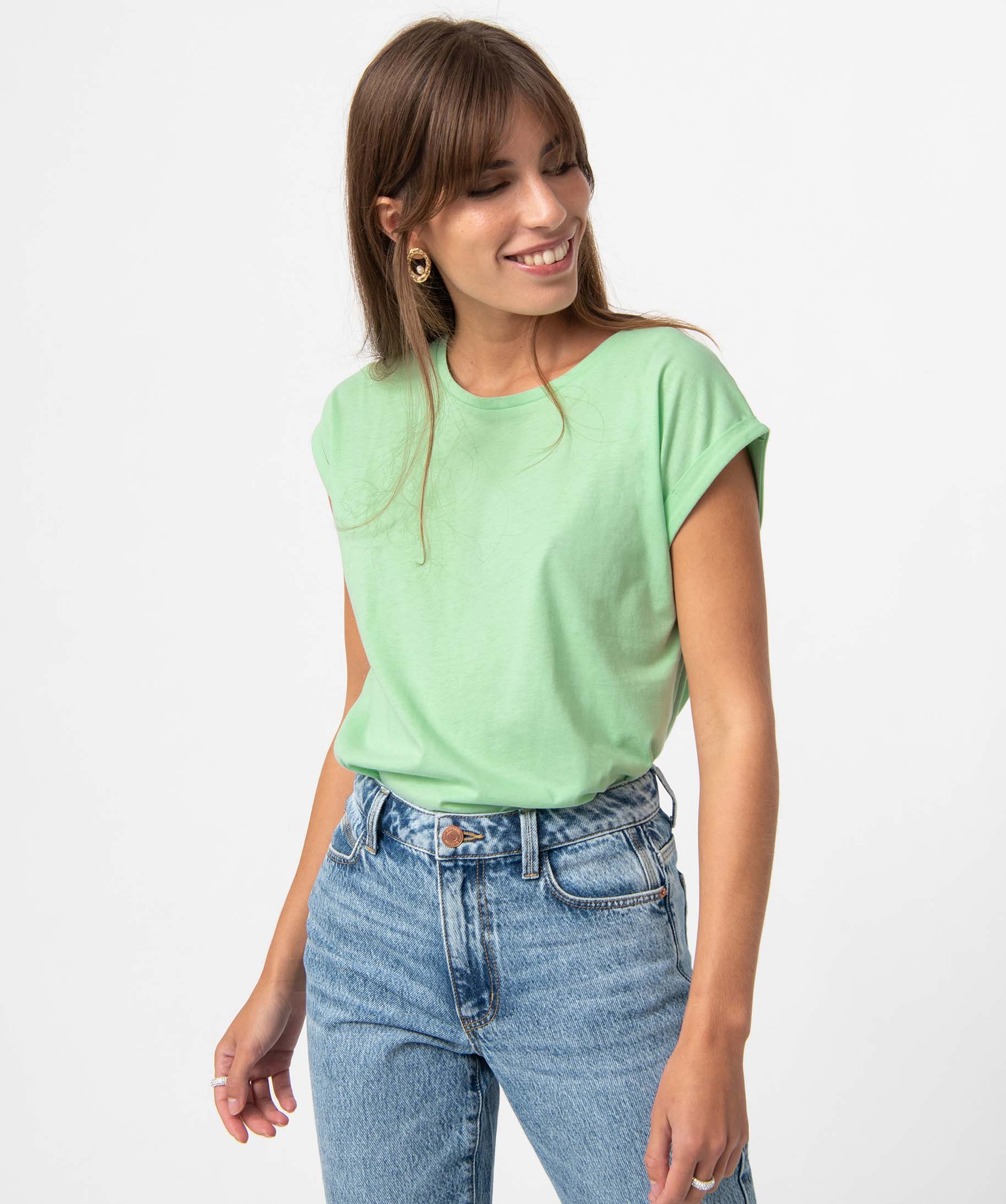 tee-shirt femme a manches courtes avec revers vert t-shirts manches courtes