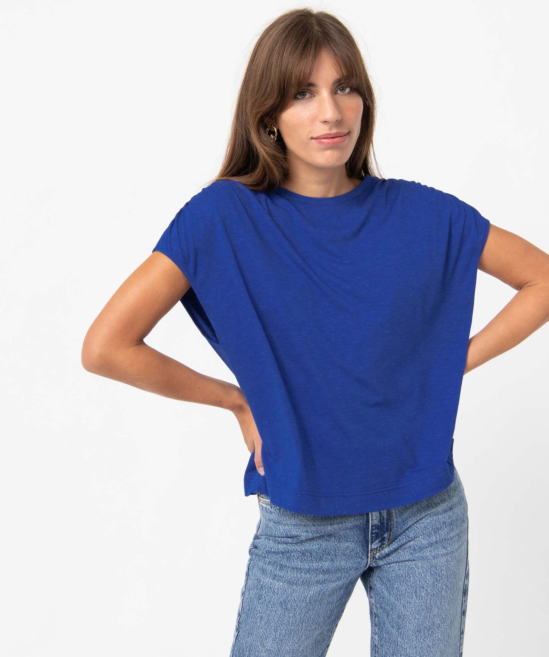 tee-shirt femme loose et paillete bleu t-shirts manches courtes