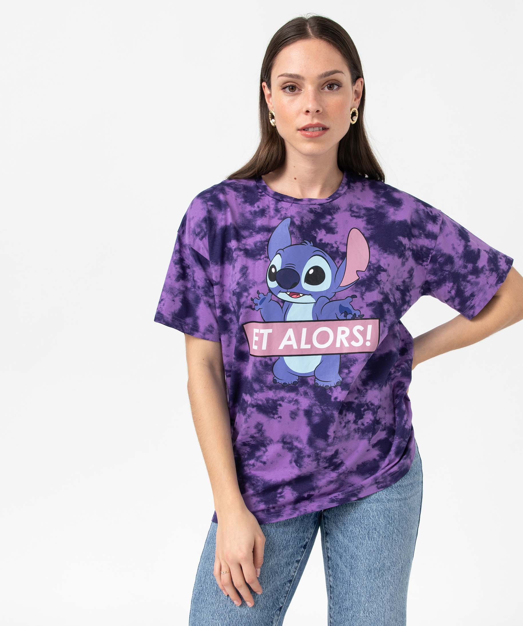 tee-shirt femme a manches courtes avec motif stitch - disney violet t-shirts  manches courtes femme