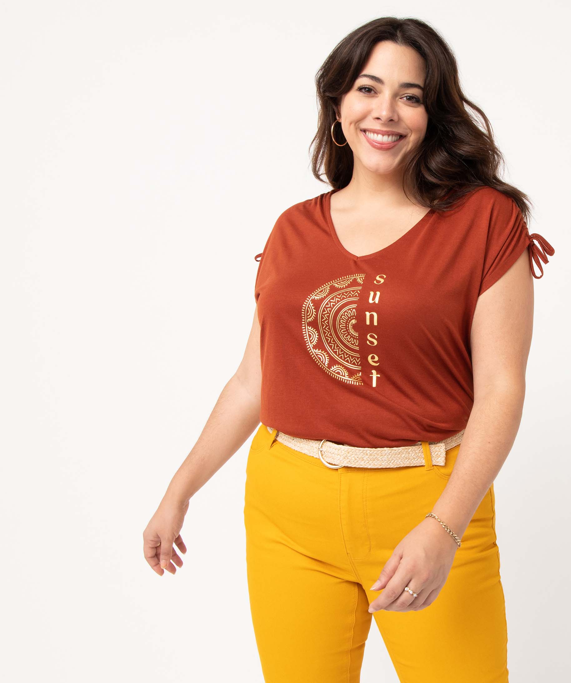 tee shirt femme grande taille loose en maille fluide orange femme