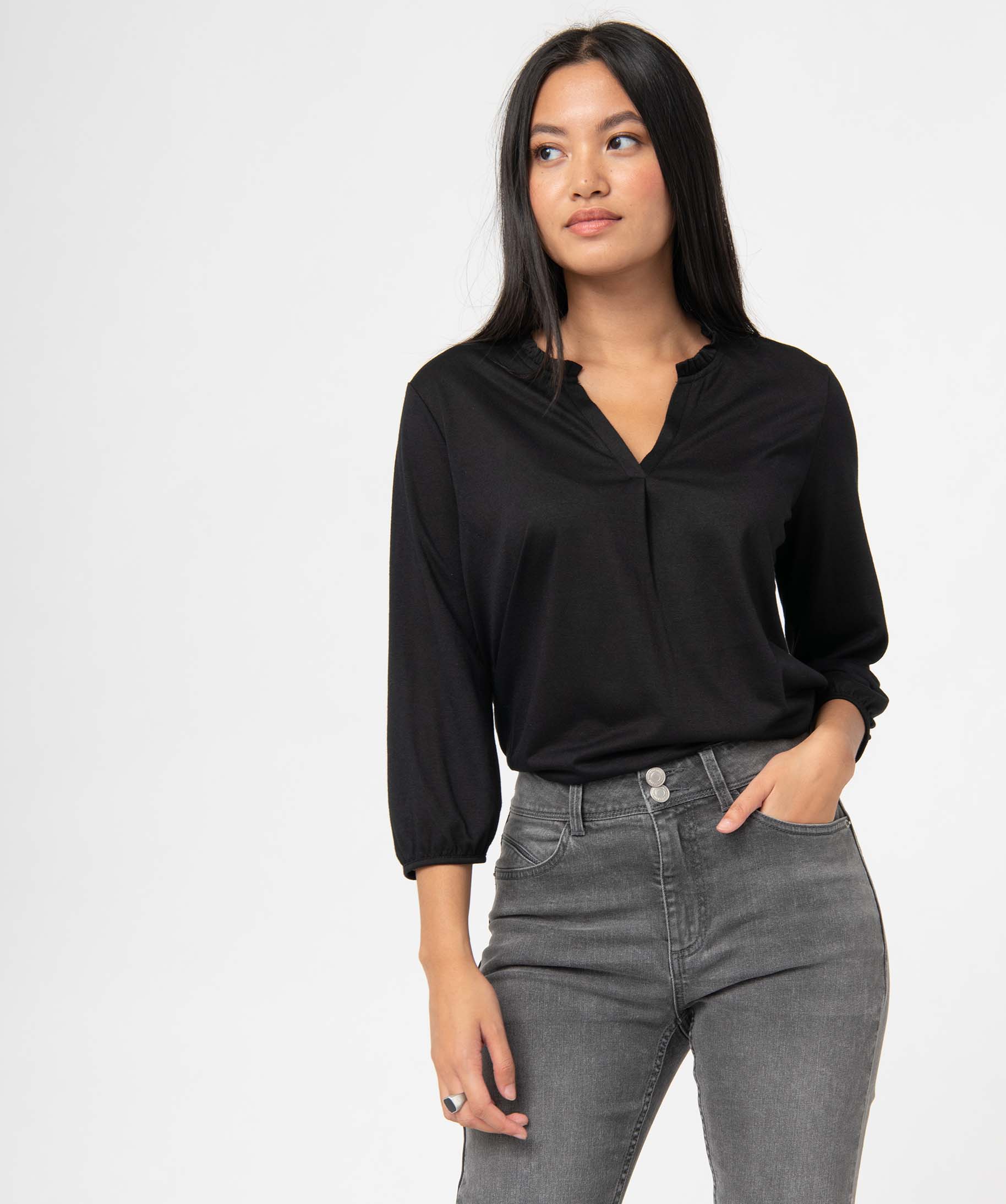 tee-shirt femme a manches 34 noir t-shirts manches longues