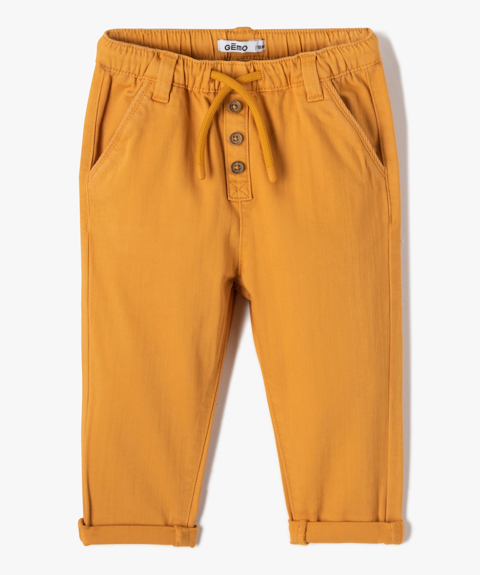 pantalon bebe garcon en denim colore orange