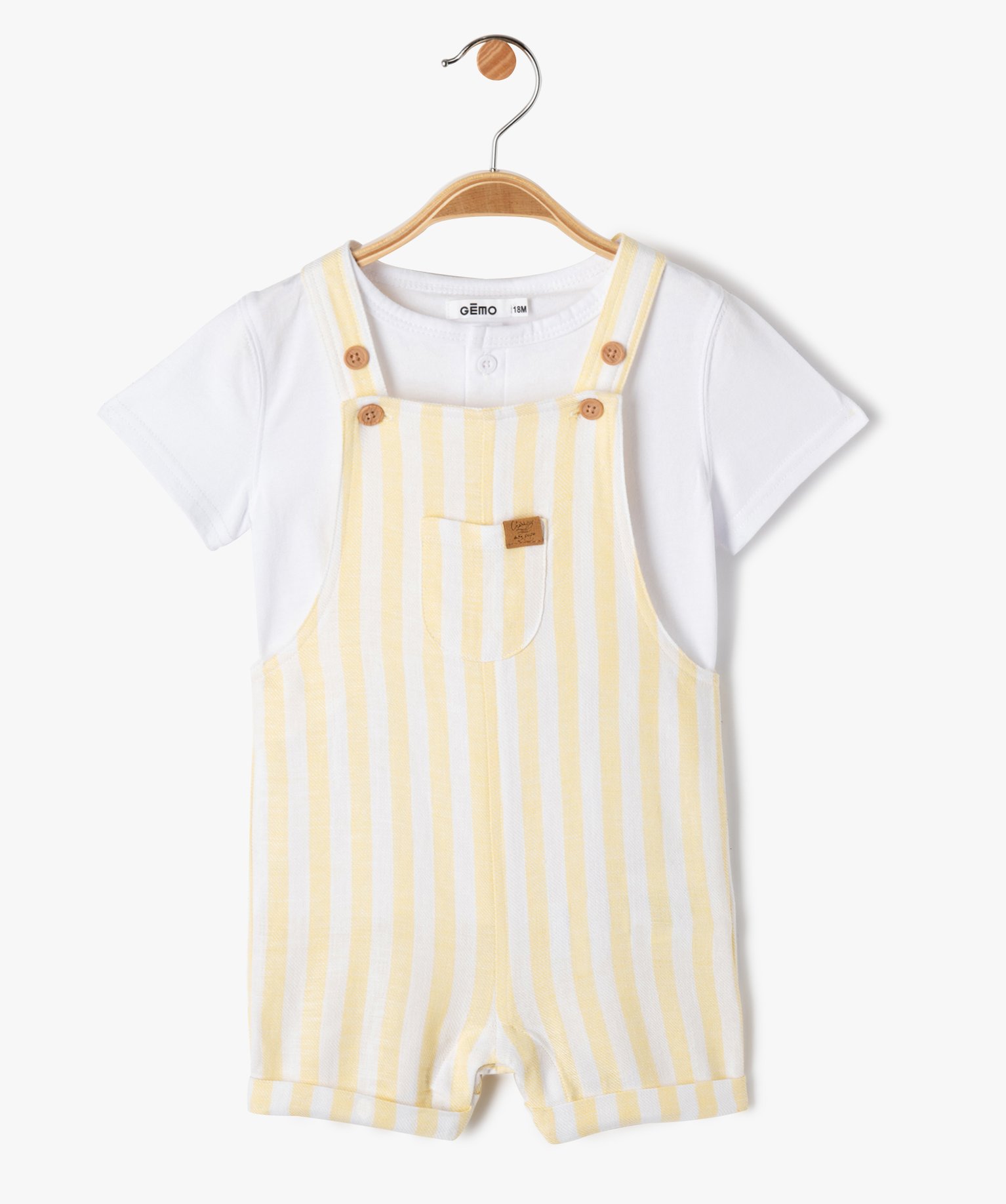 ensemble bebe garcon 2 pieces salopette courte et tee-shirt tunisien jaune  bebe