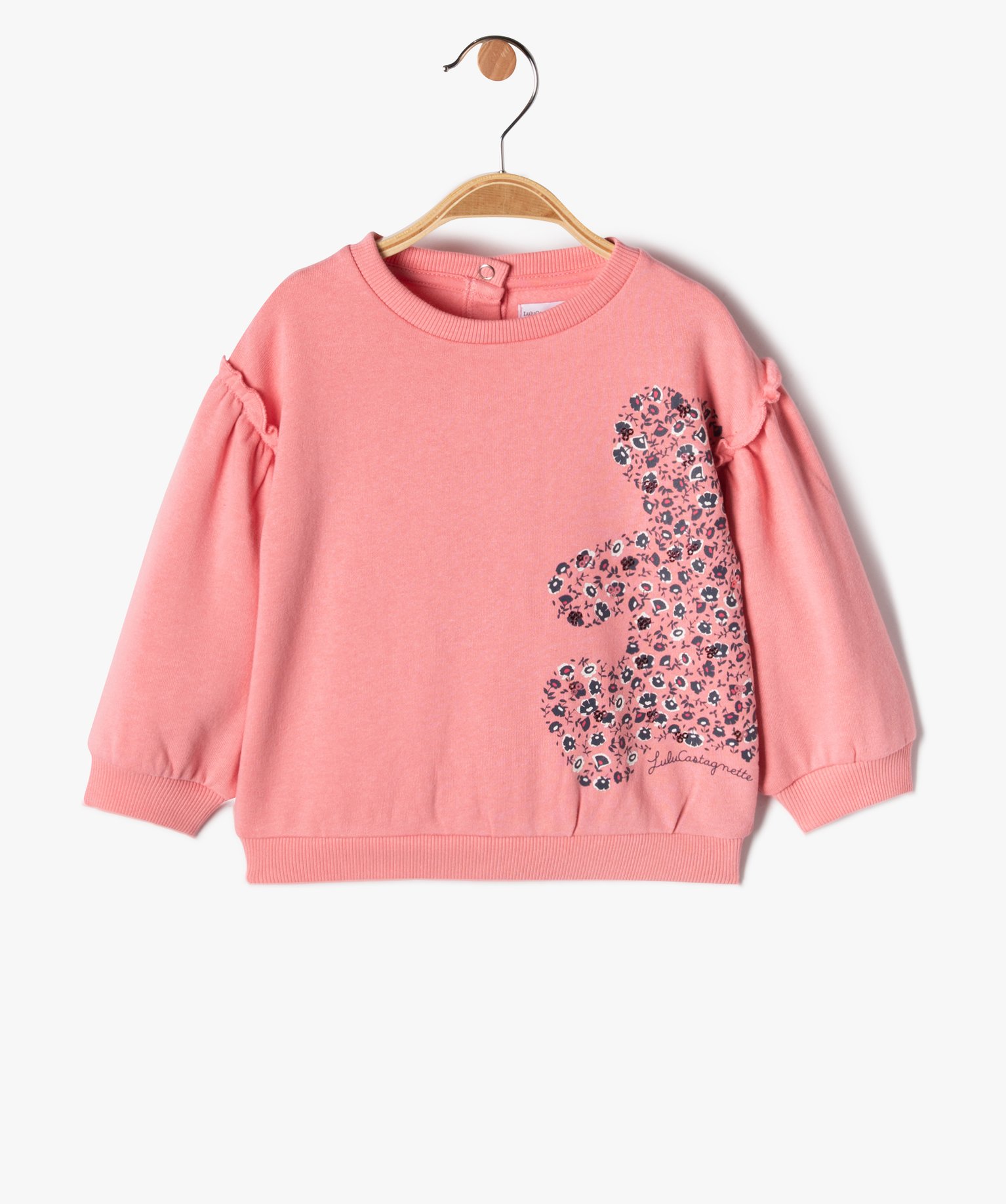 sweat bebe fille a manches volantees - lulucastagnette rose