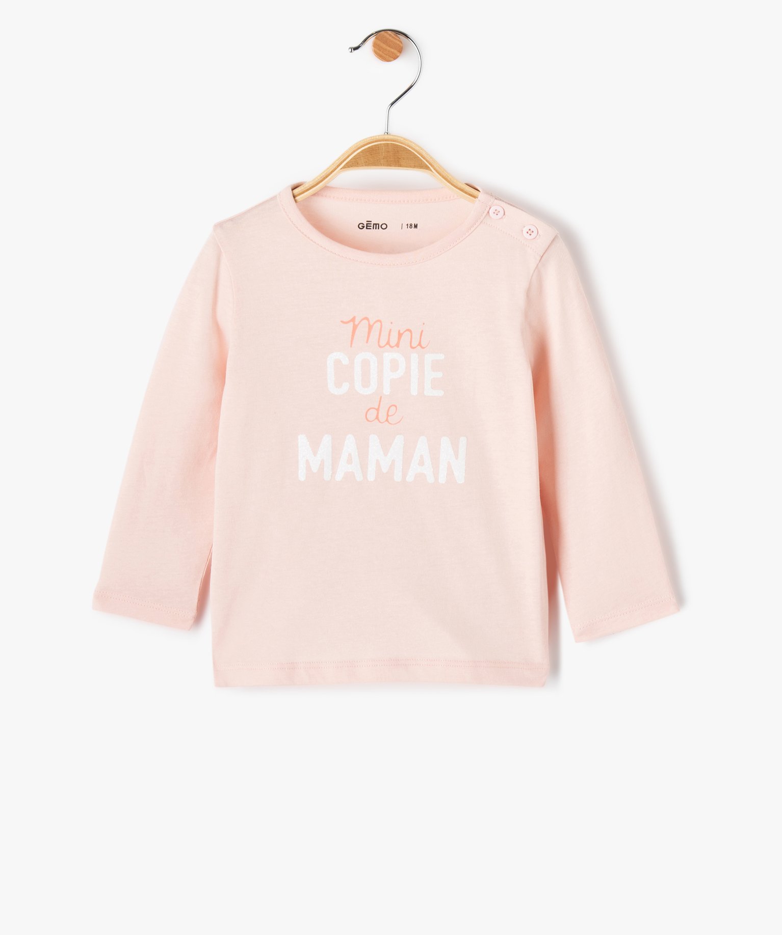 tee-shirt bebe fille a manches longues message paillete rose