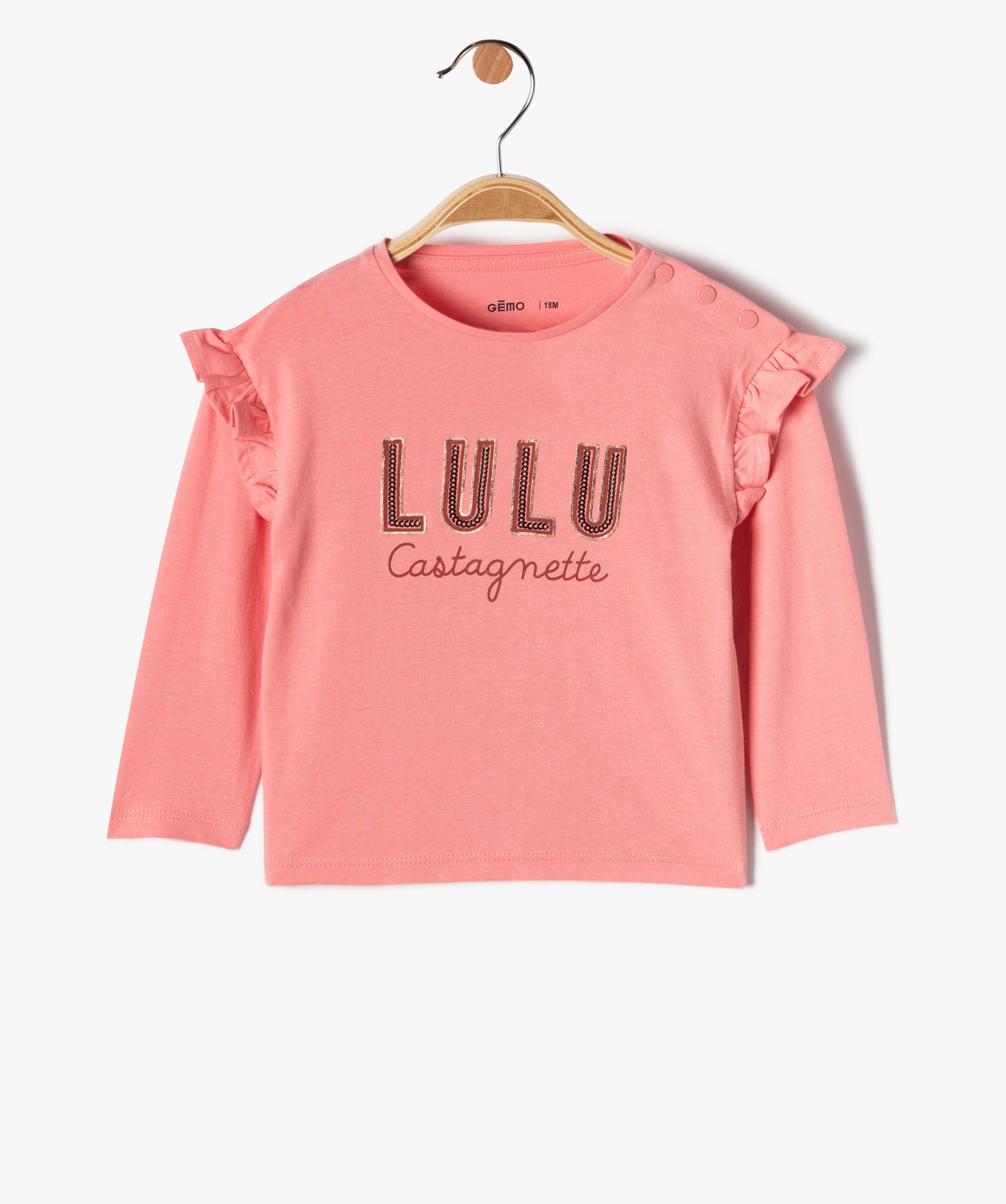 tee-shirt bebe fille avec inscription en sequins - lulucastagnette rose