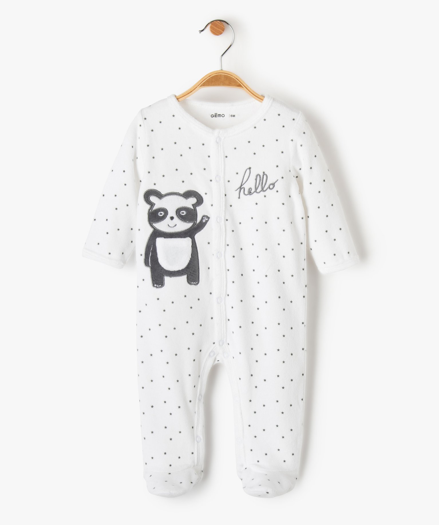 pyjama bebe en velours etoile a ouverture ventrale blanc