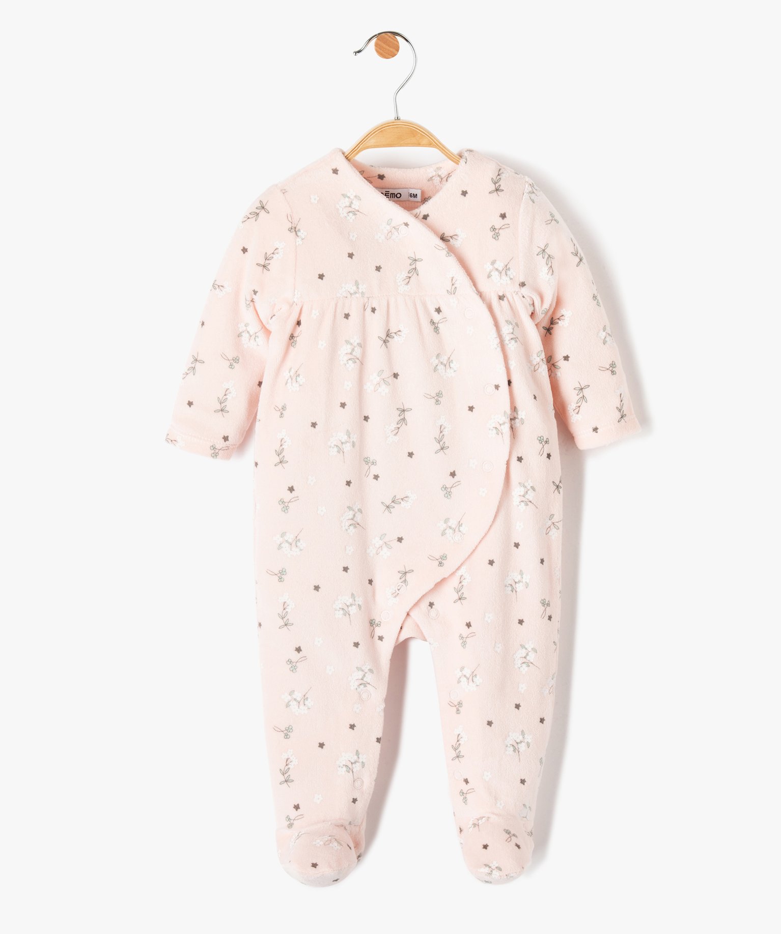 pyjama dors-bien bebe en velours fleuri ouverture devant rose