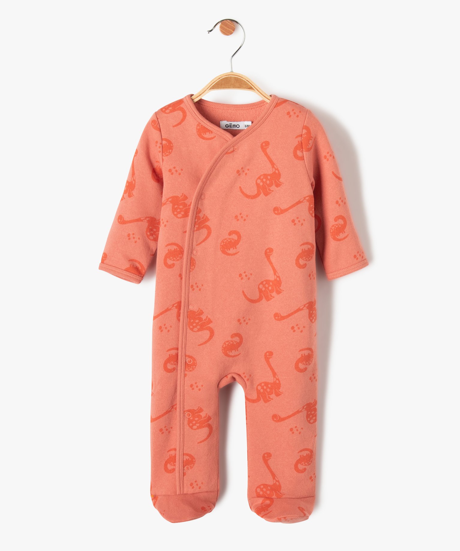 pyjama bebe dors-bien en jersey molletonne avec ouverture ventrale orange